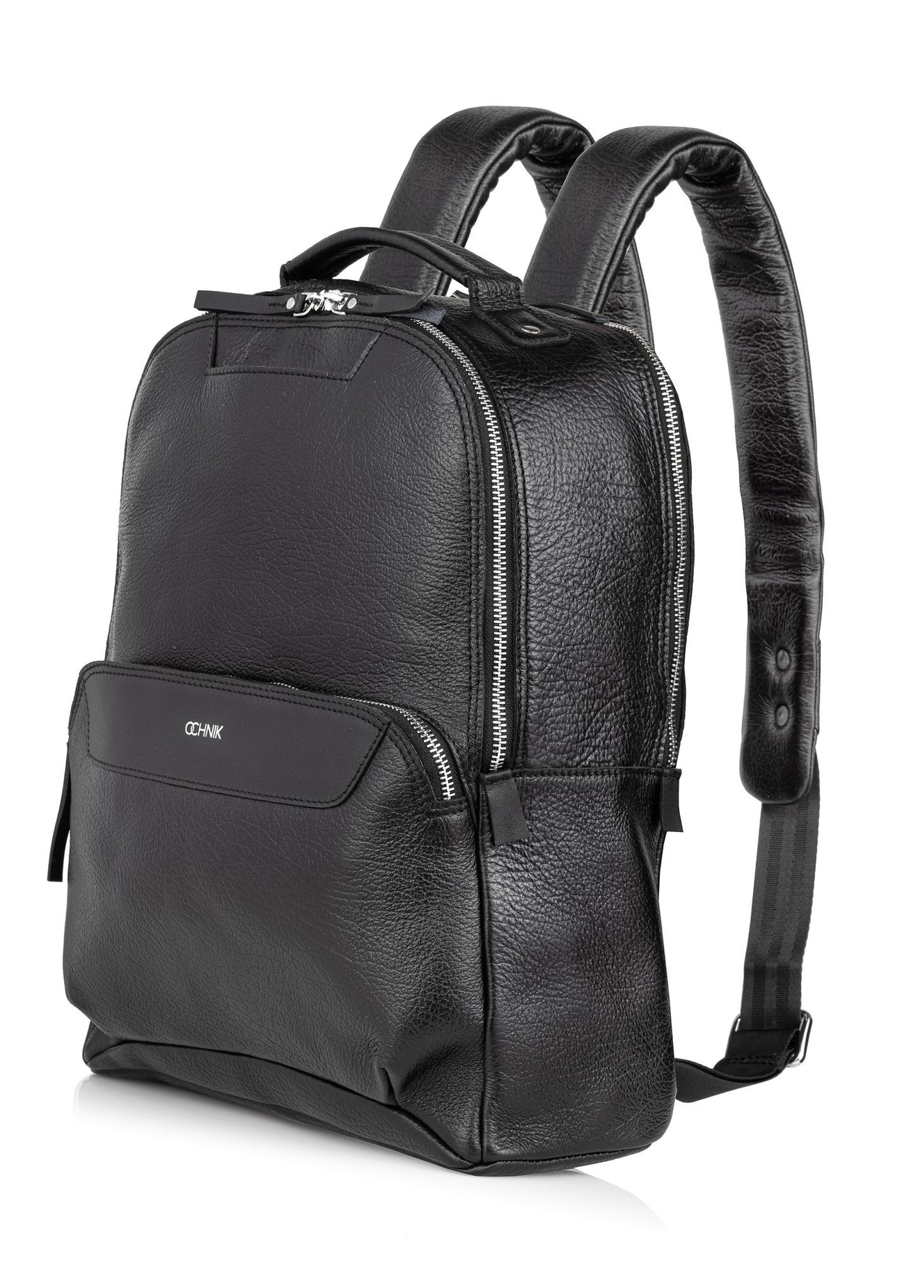 Large black leather men's backpack PLCMS-0019A-99(Z25) - diagonal product view on a white background.
