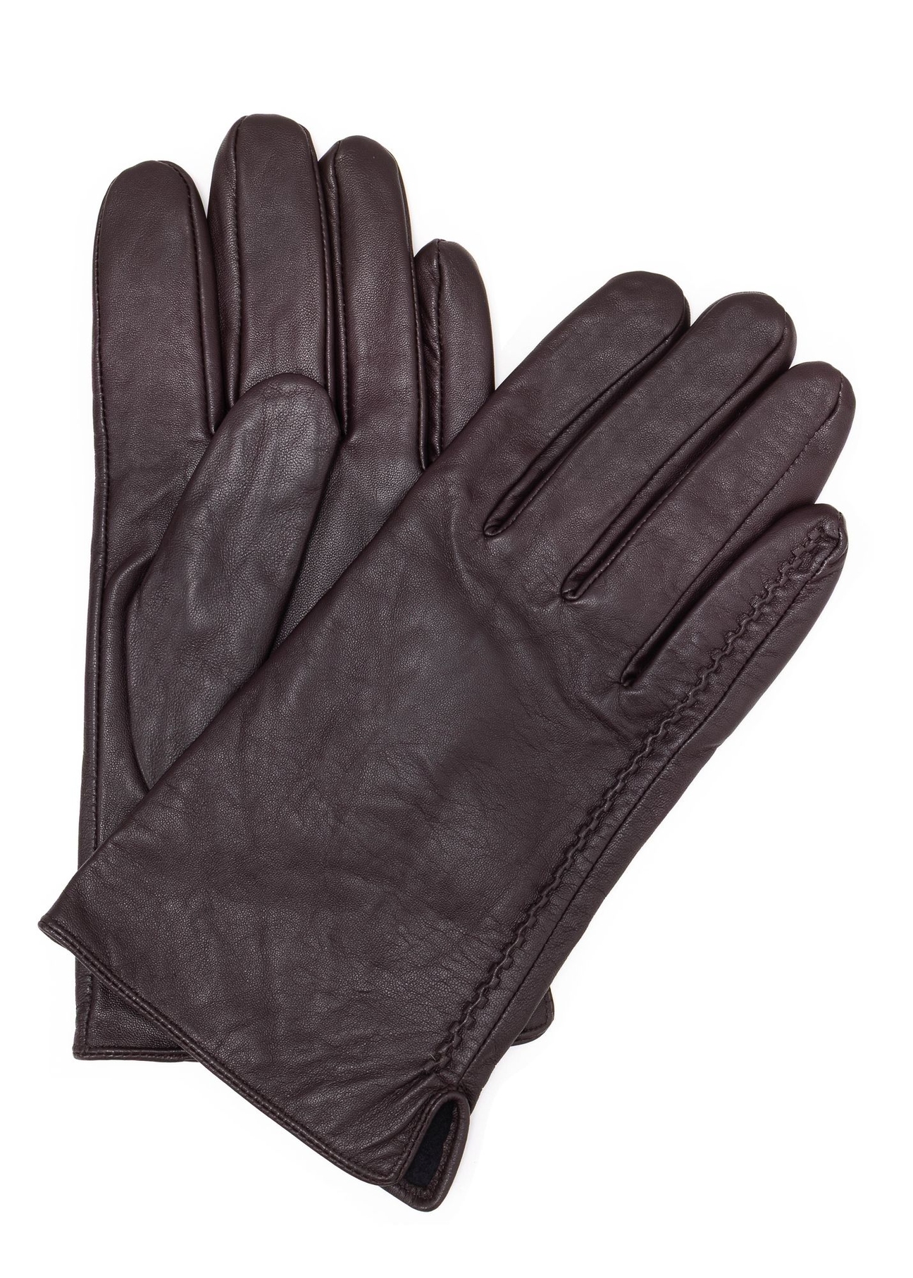 Brown men's leather gloves REKMS-0001A-1I(Z26), product view from the front on a white background.