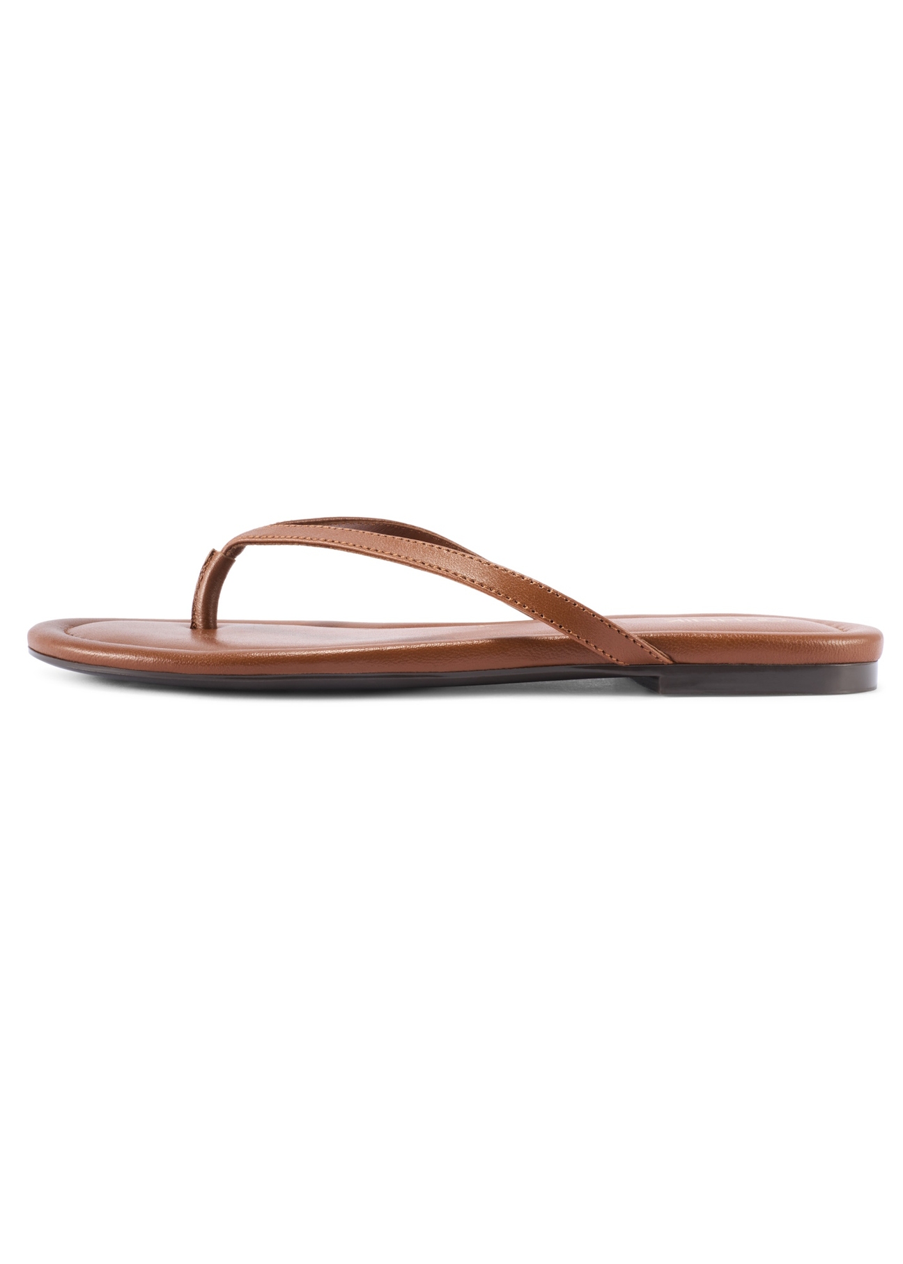 Women's leather flip-flops in camel color BUTYD-1271-1D(W26), side view of the product on a white background.