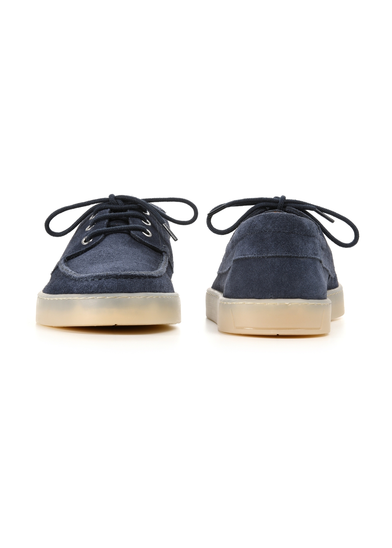 Navy blue men's leather shoes BUTYM-0533-7E(W26), front and back product view on white background.