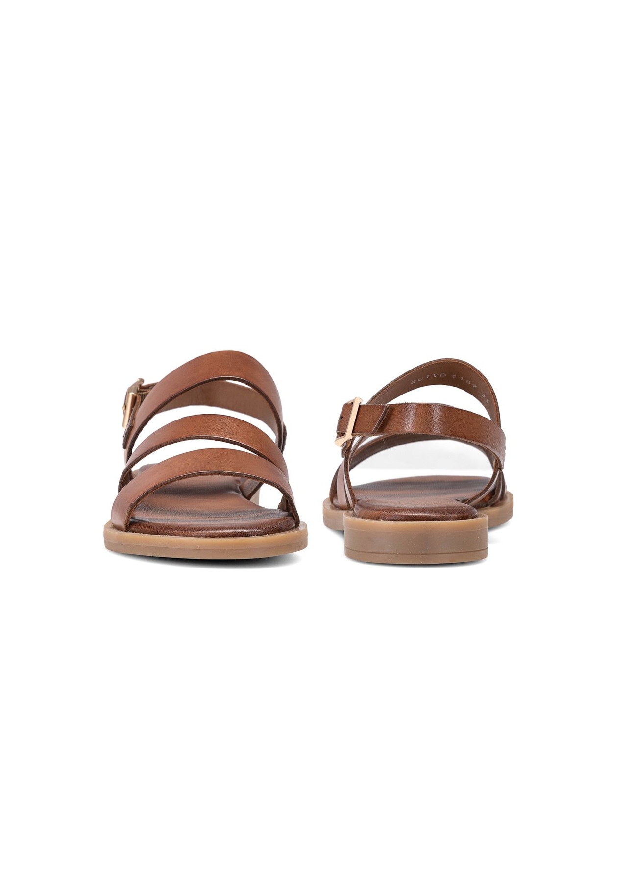 Women's leather sandals in cognac color BUTYD-1152-1F(W26), front and back product view on white background.