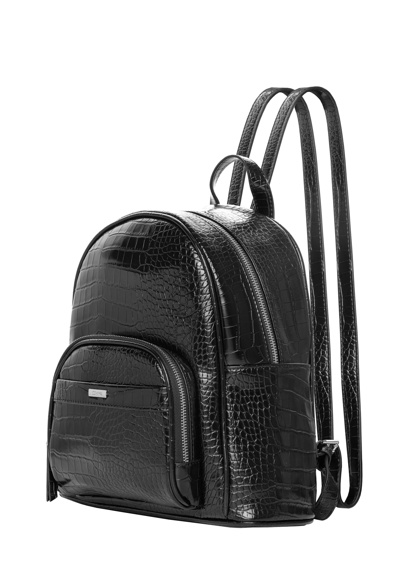 Black croco women's backpack TOREC-1263-9G(Z26), diagonal product view on a light background.