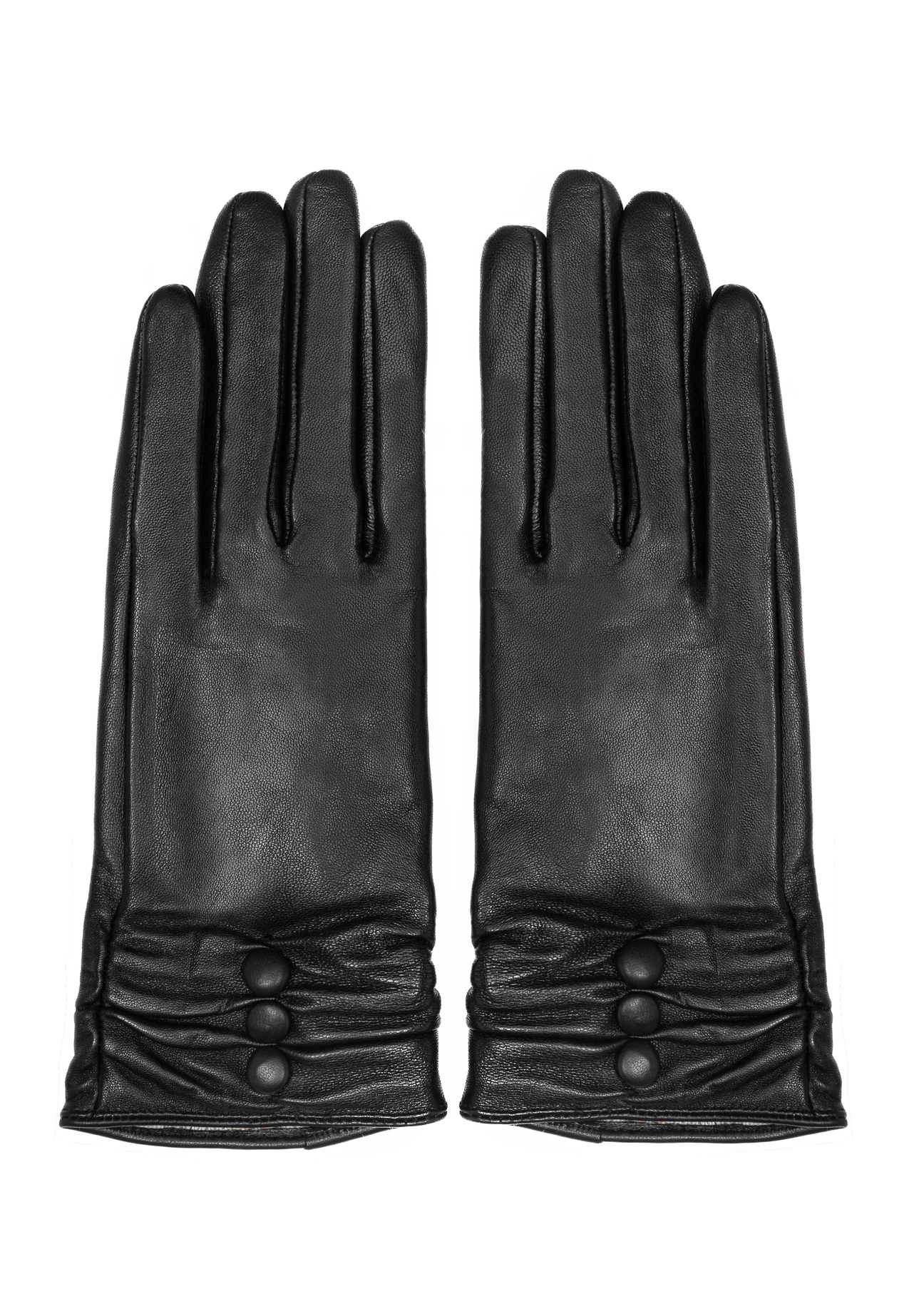 Women's black leather gloves REKDS-0032-99(Z26)