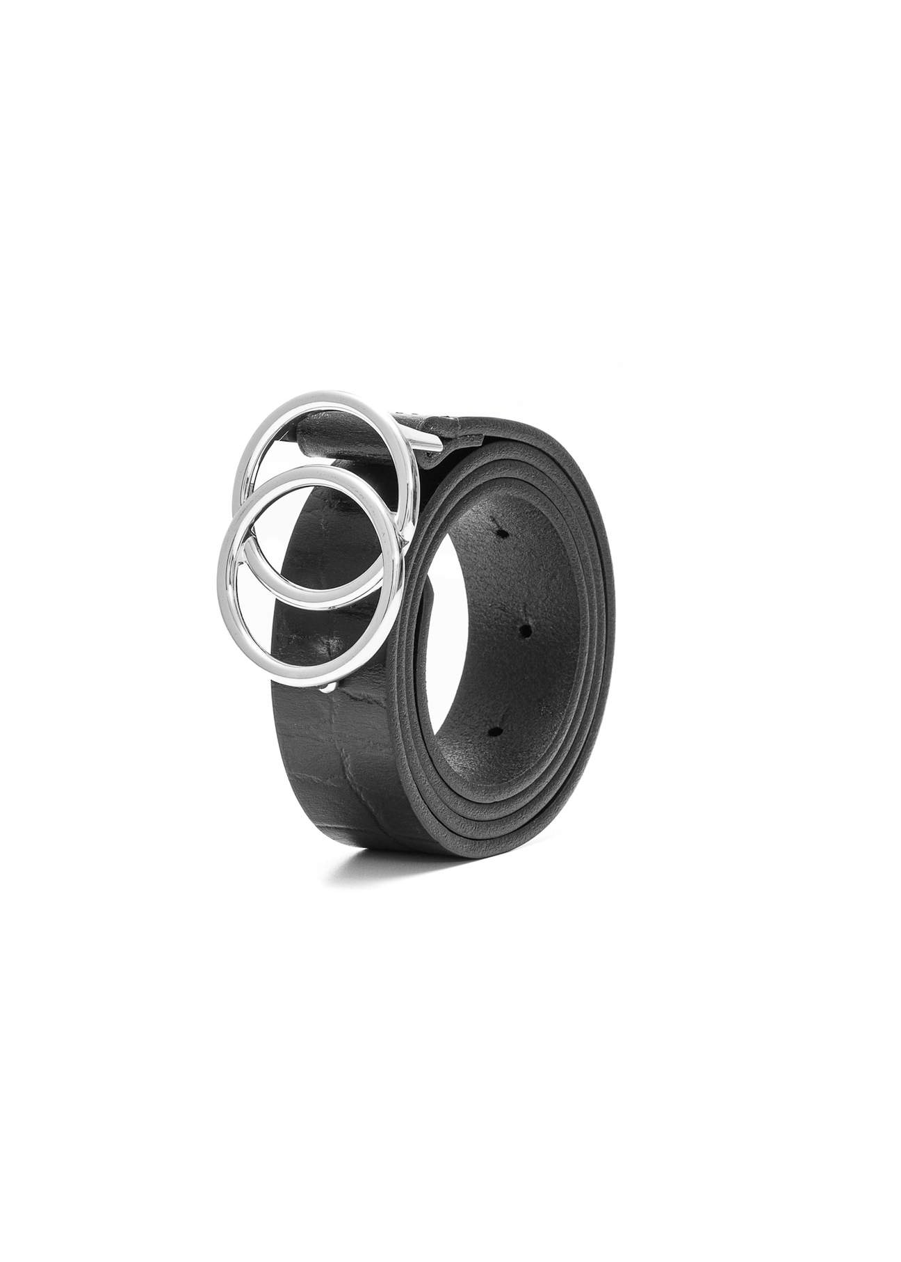 Black women's belt with croco motif PASDS-0172E-99(Z25), diagonal product view on white background.