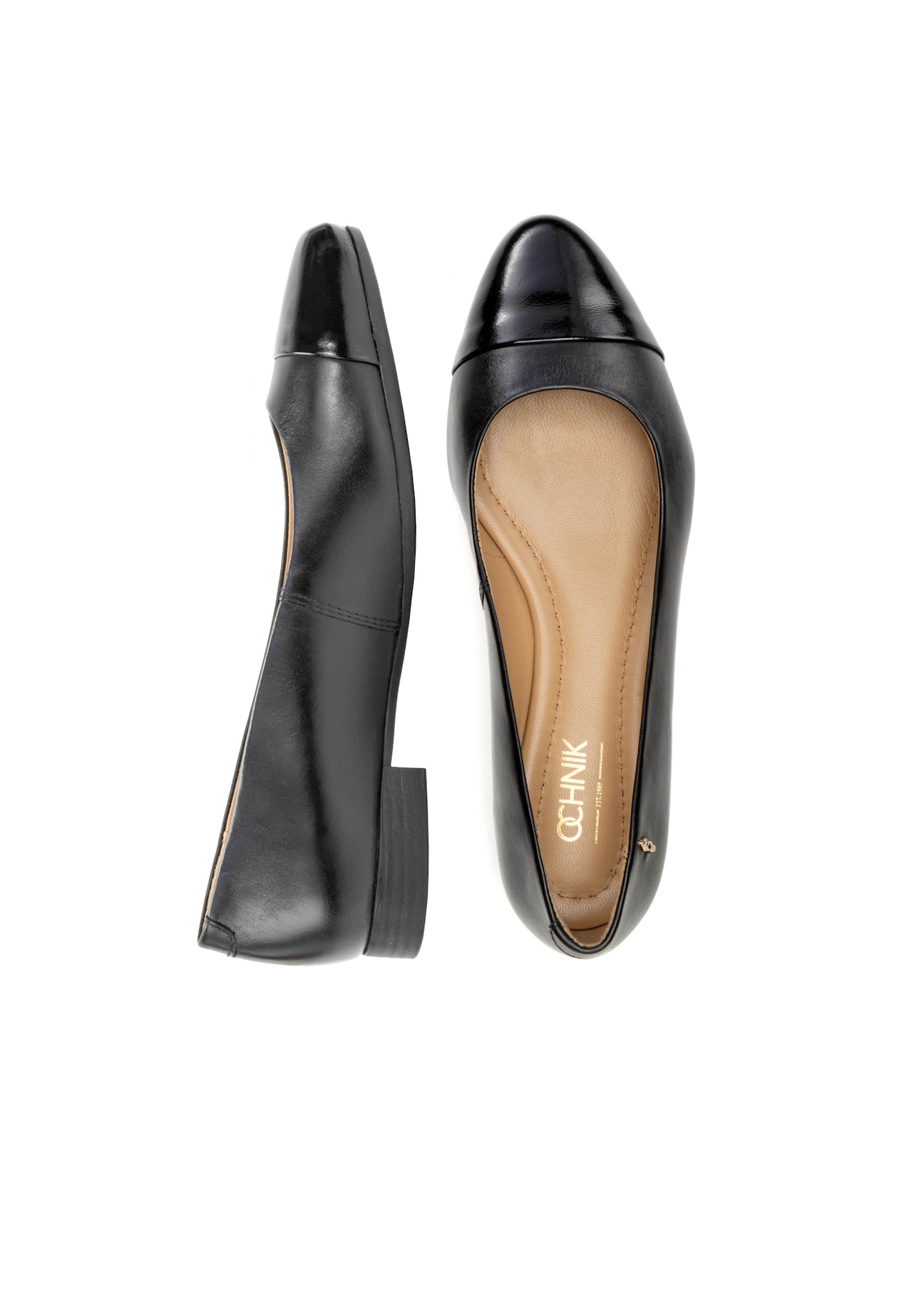 Women's black leather ballerina flats BUTYD-1245-99(W26), top view of the product on a white background.