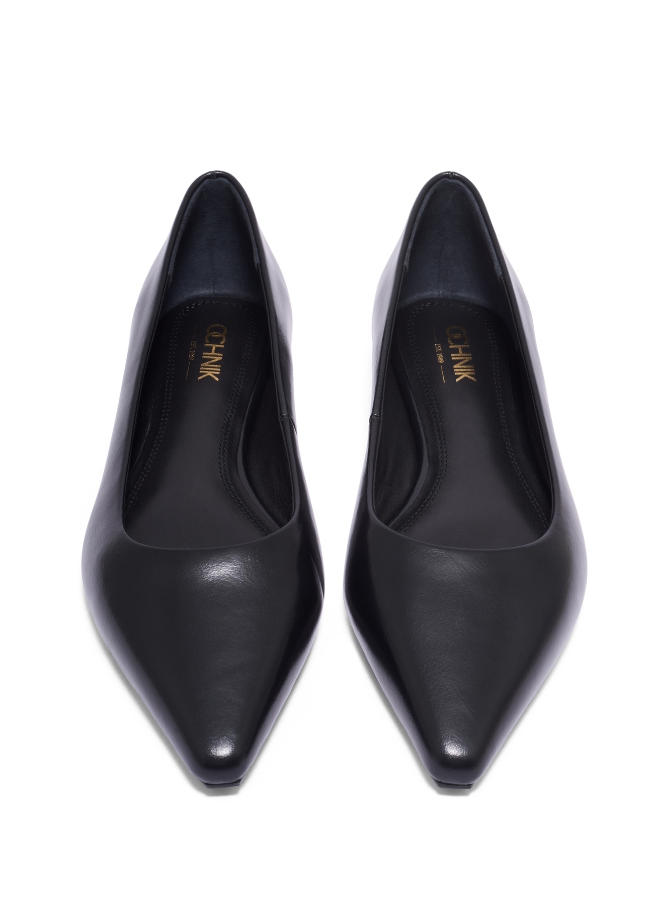 Women's black leather ballet flats BUTYD-1308-99(Z26). Front view on a white background.
