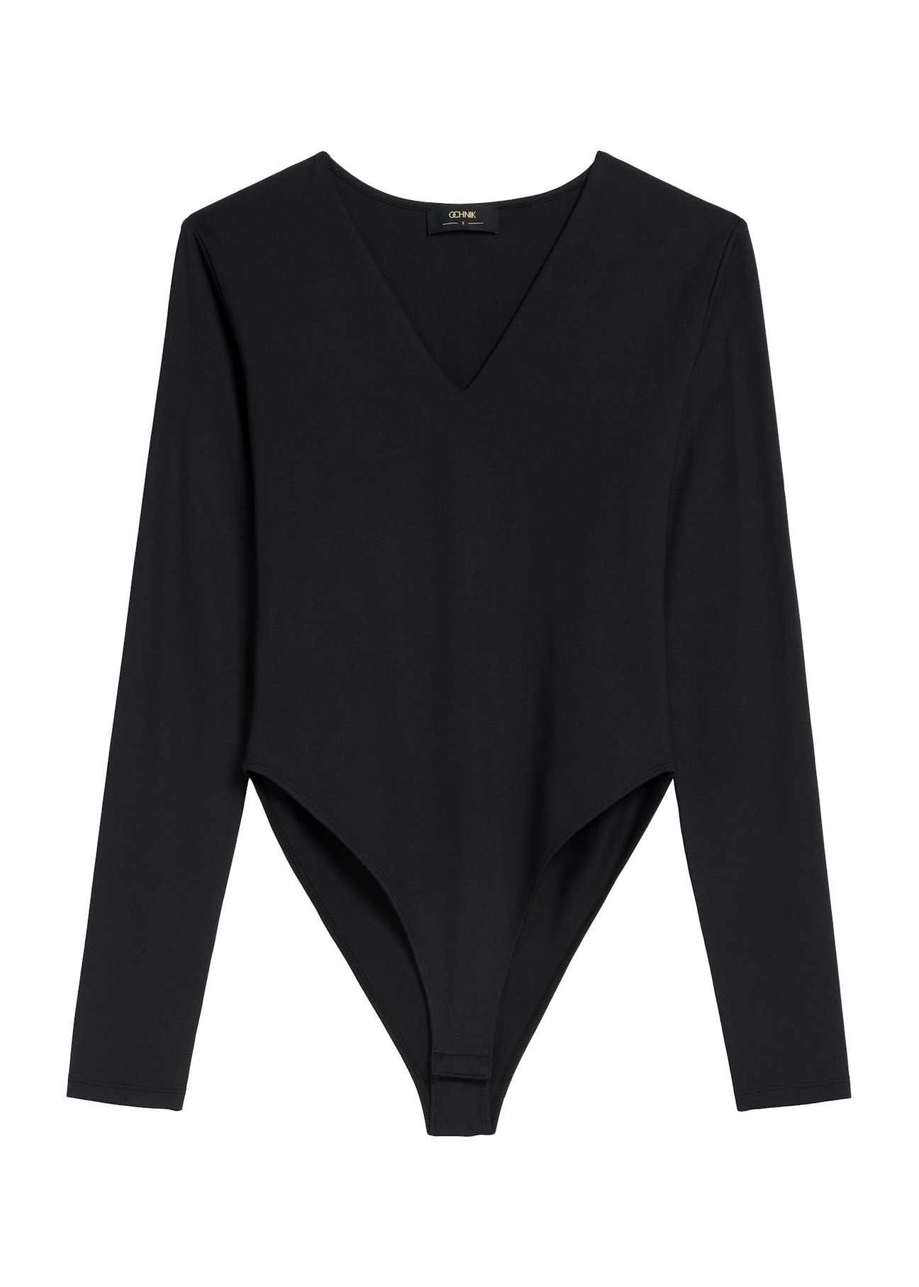 Black women's long-sleeved bodysuit BODYT-0001-99(Z25), front product view on white background.