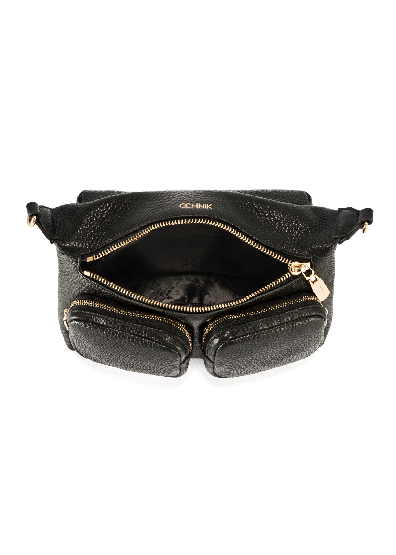 Black leather women's handbag TORES-1161-99(Z25), product view from the inside on a white background.