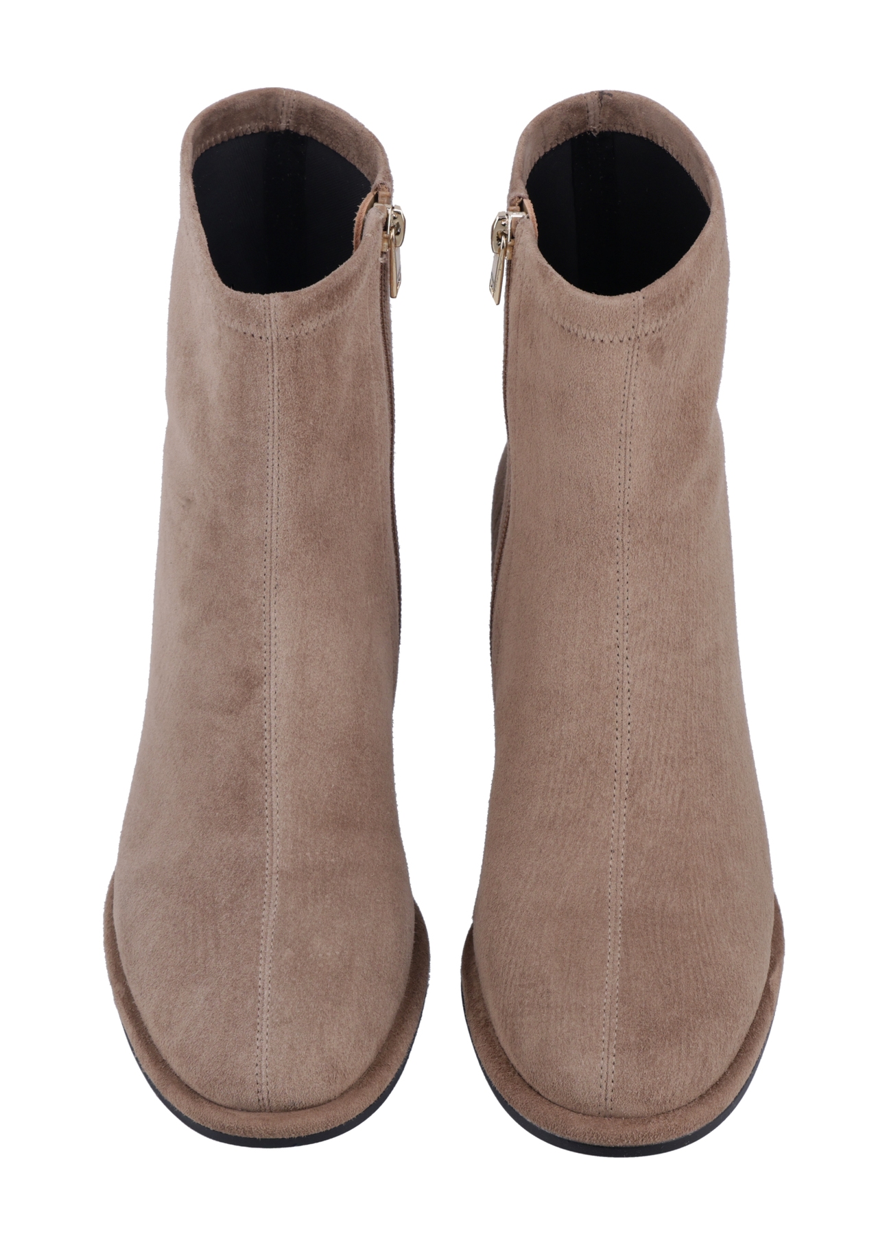 Women's suede ankle boots in cool beige color BUTYD-1341-1K(Z26), front product view on white background.