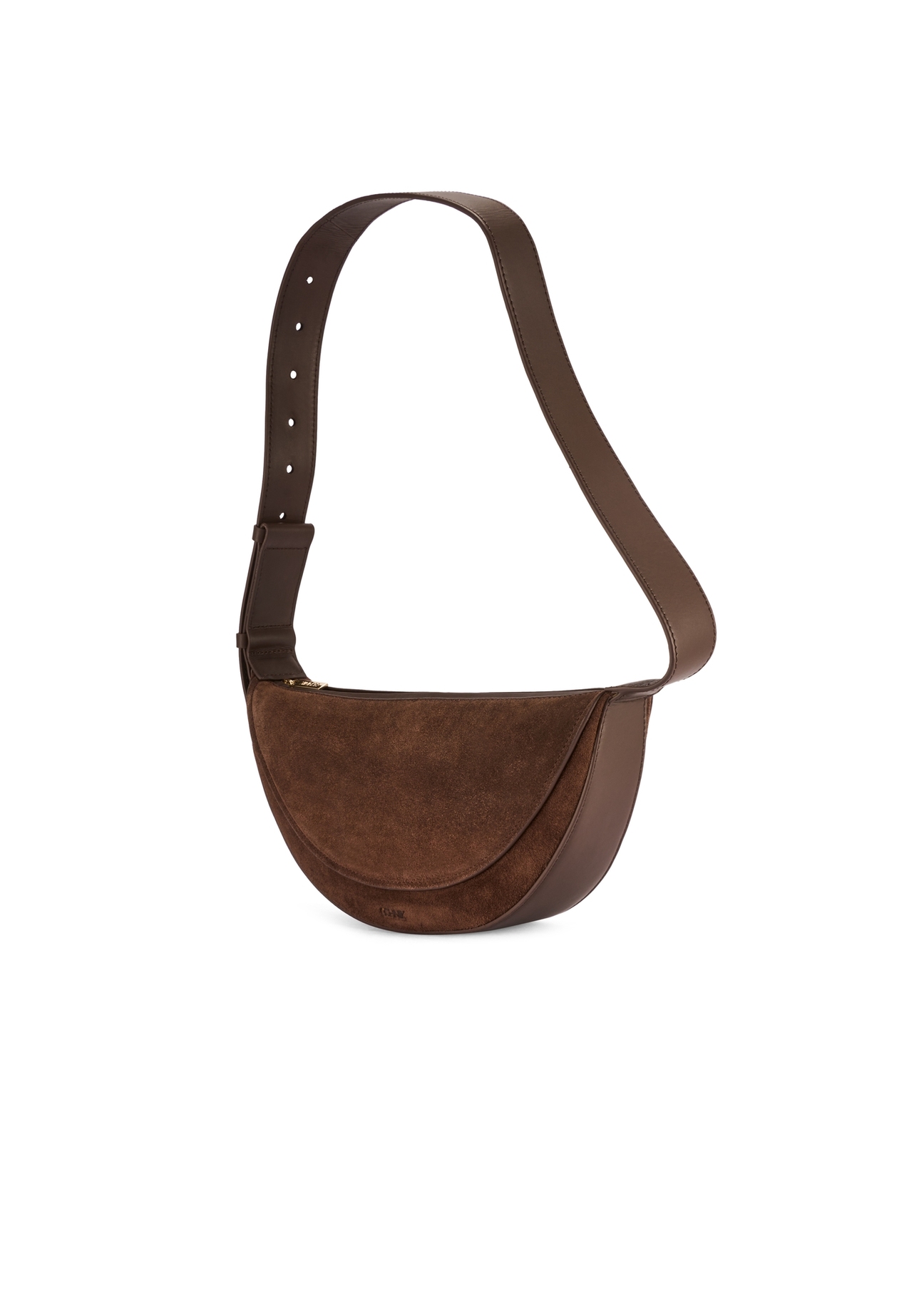 Brown suede semi-circular women's handbag TORES-1178-89(Z25) - diagonal product view on a white background.