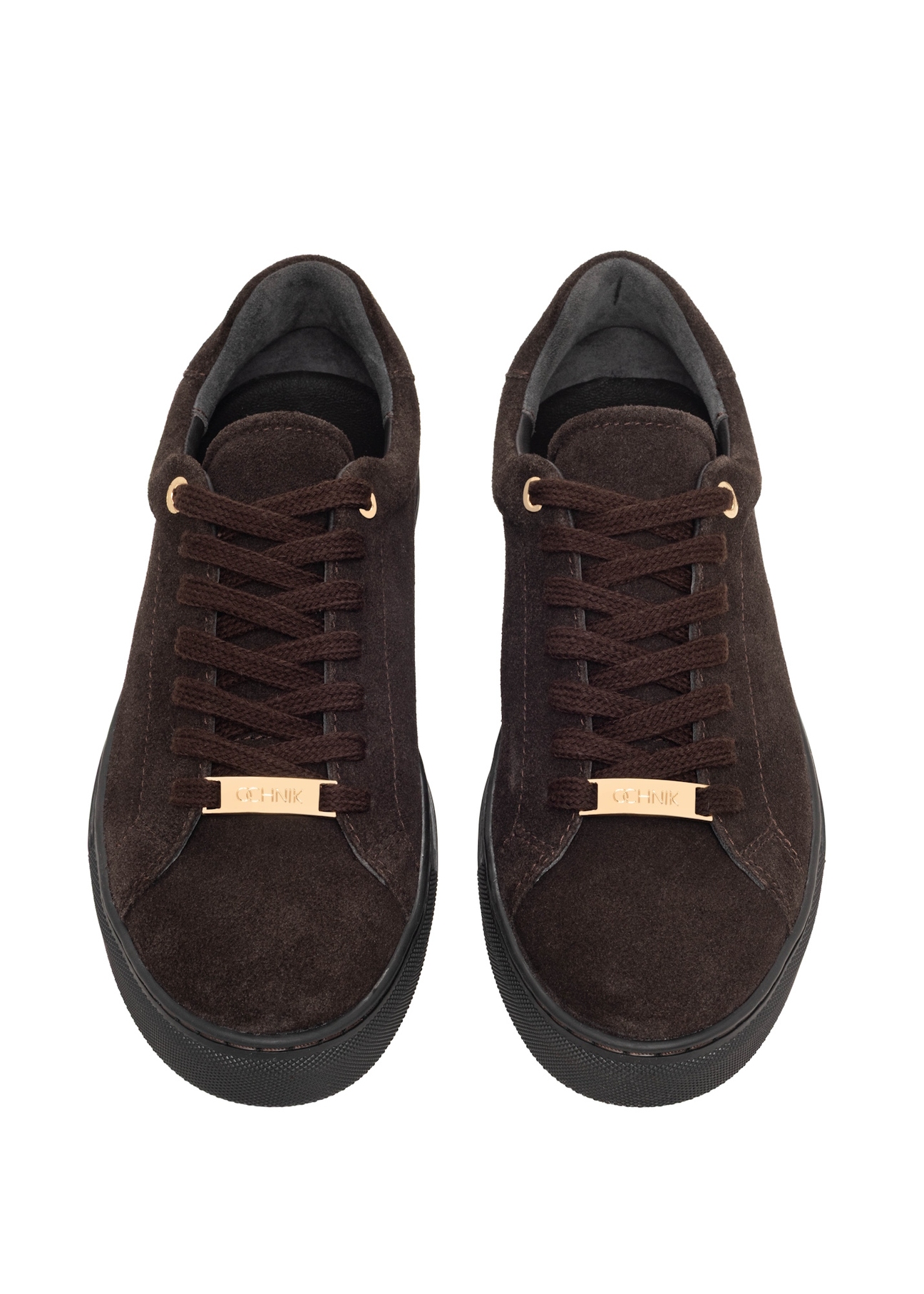 Dark brown suede women's sneakers BUTYD-1068-1I(Z26), front product view on white background.