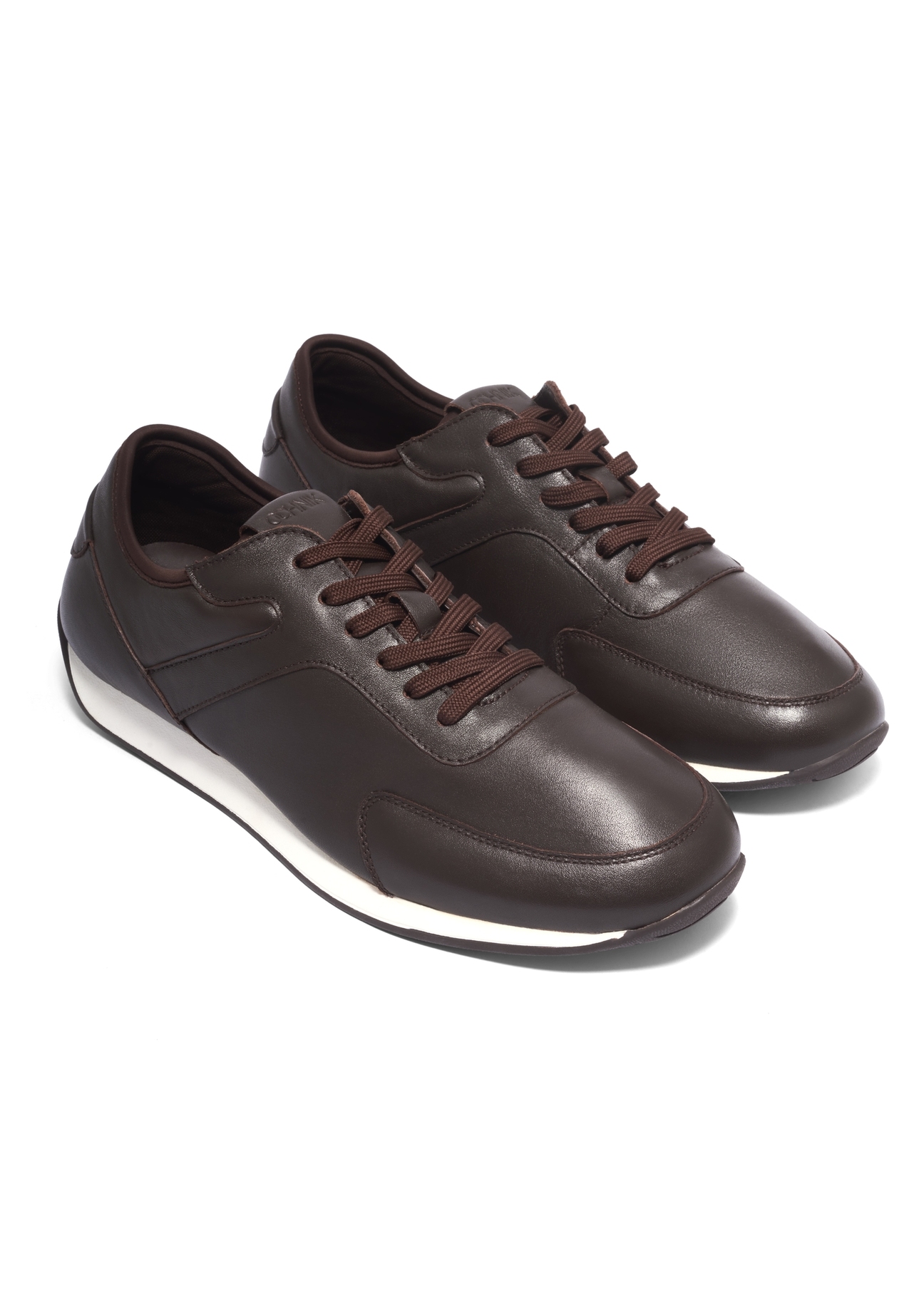 Brown leather men's sports shoes BUTYM-0566-1I(Z26), diagonal product view on a light background.
