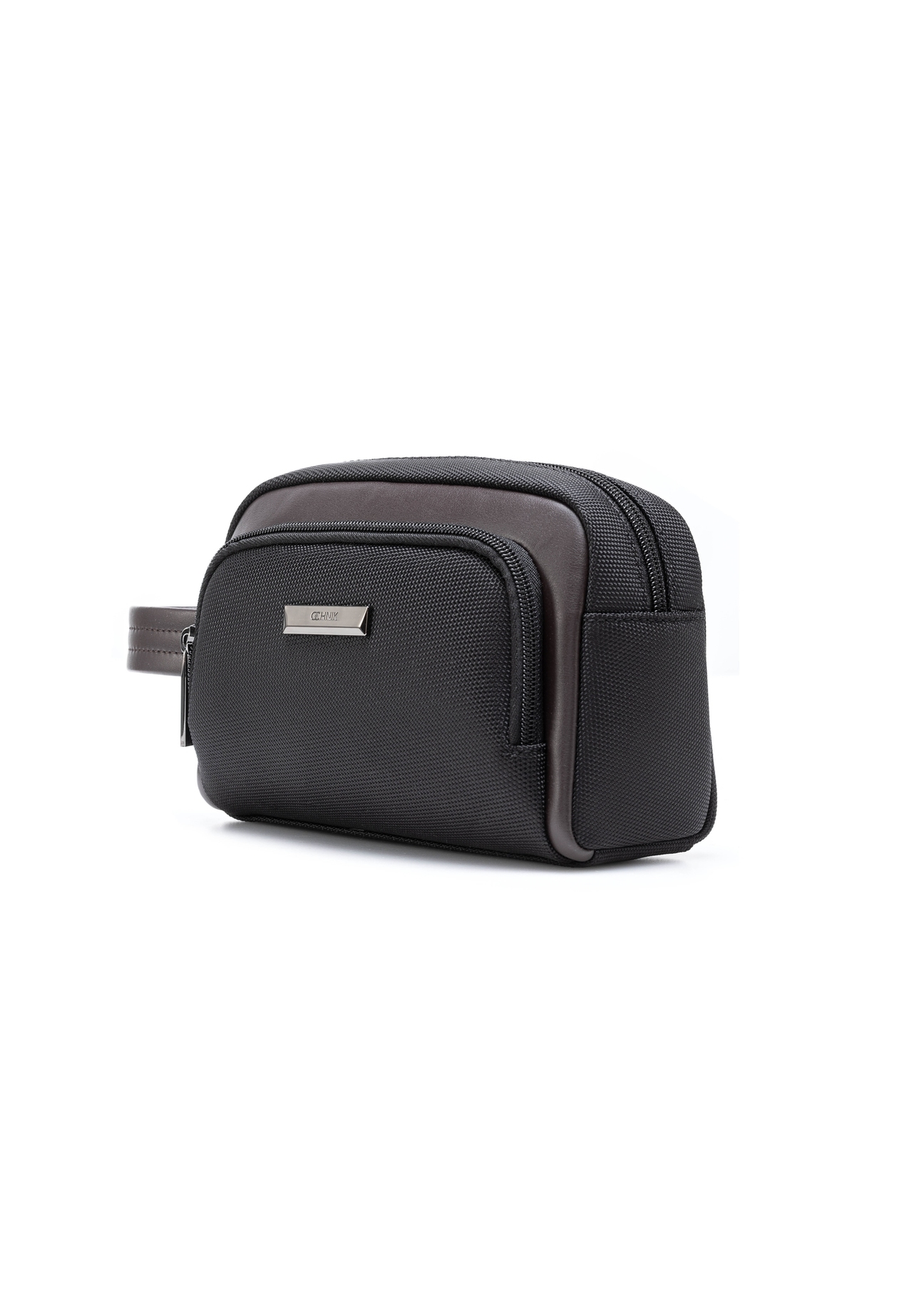 Black and brown men's cosmetic bag TORMN-0379-98(Z25), diagonal product view on white background.