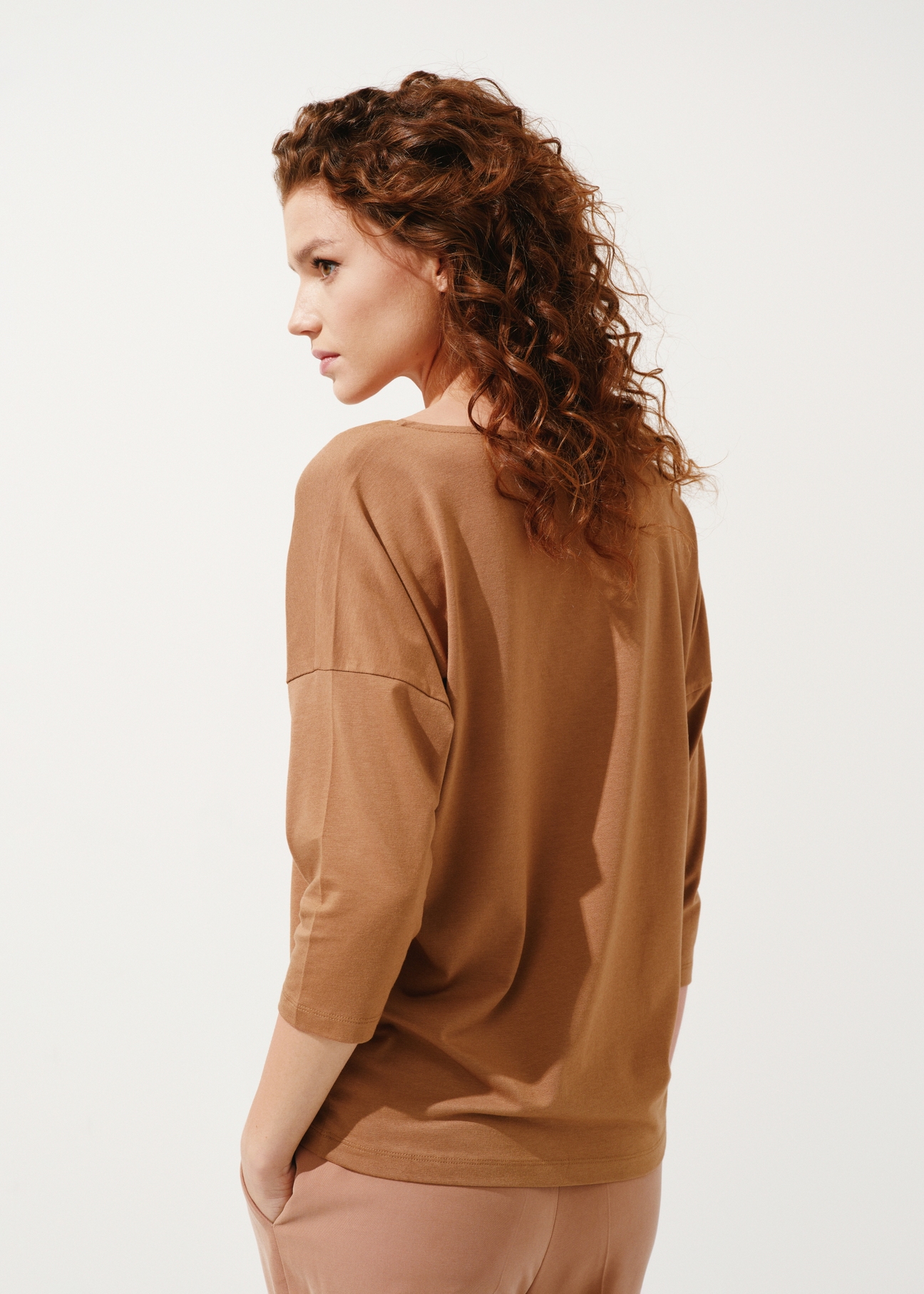 Women's blouse in camel BLUDT-0156-24(W24)-02