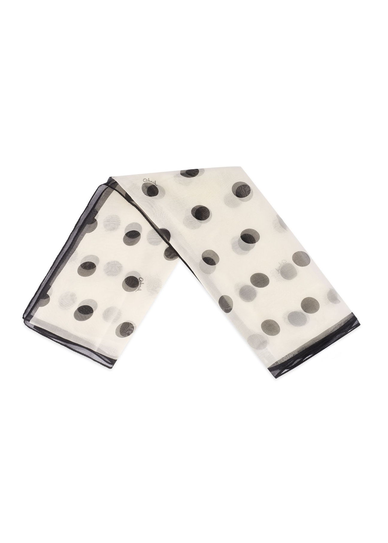Women's silk scarf with polka dots SZADT-0218-0P(W26) - front product view, on a white background.
