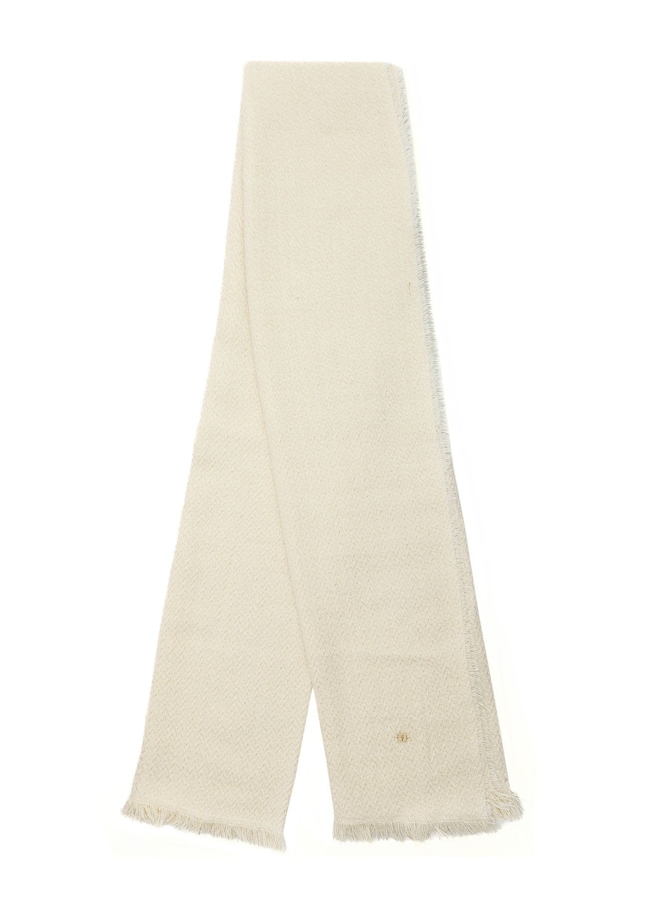 Cream women's scarf with gold thread SZADT-0212-12(Z25), view of the folded product on a white background.