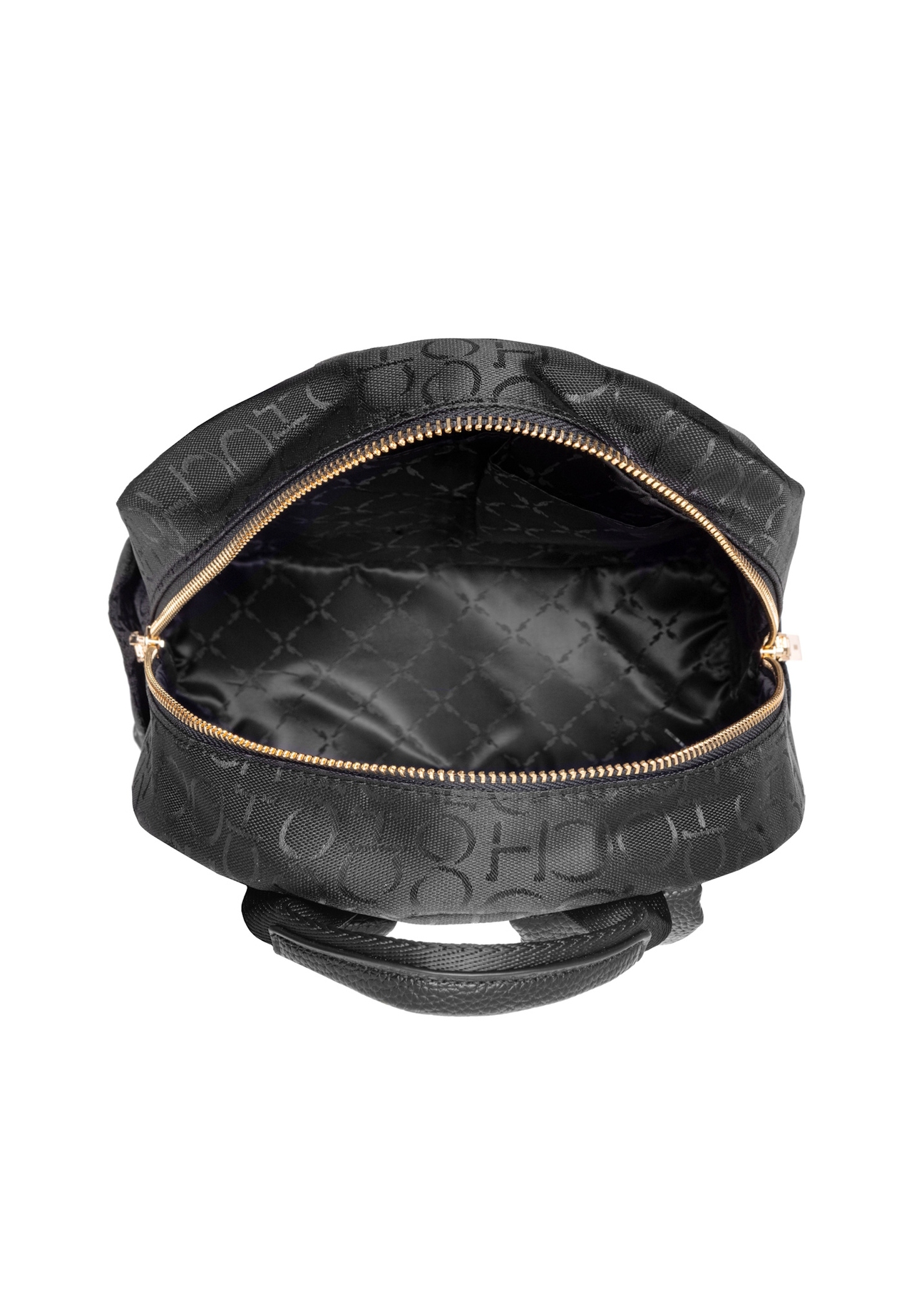Black women's backpack with monogram TOREN-0280A-99(W25), product view inside on white background.