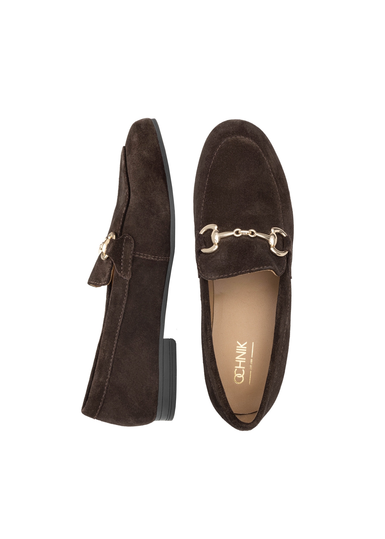 Women's brown suede moccasins BUTYD-1257-1I(W26), product view from above on white background.