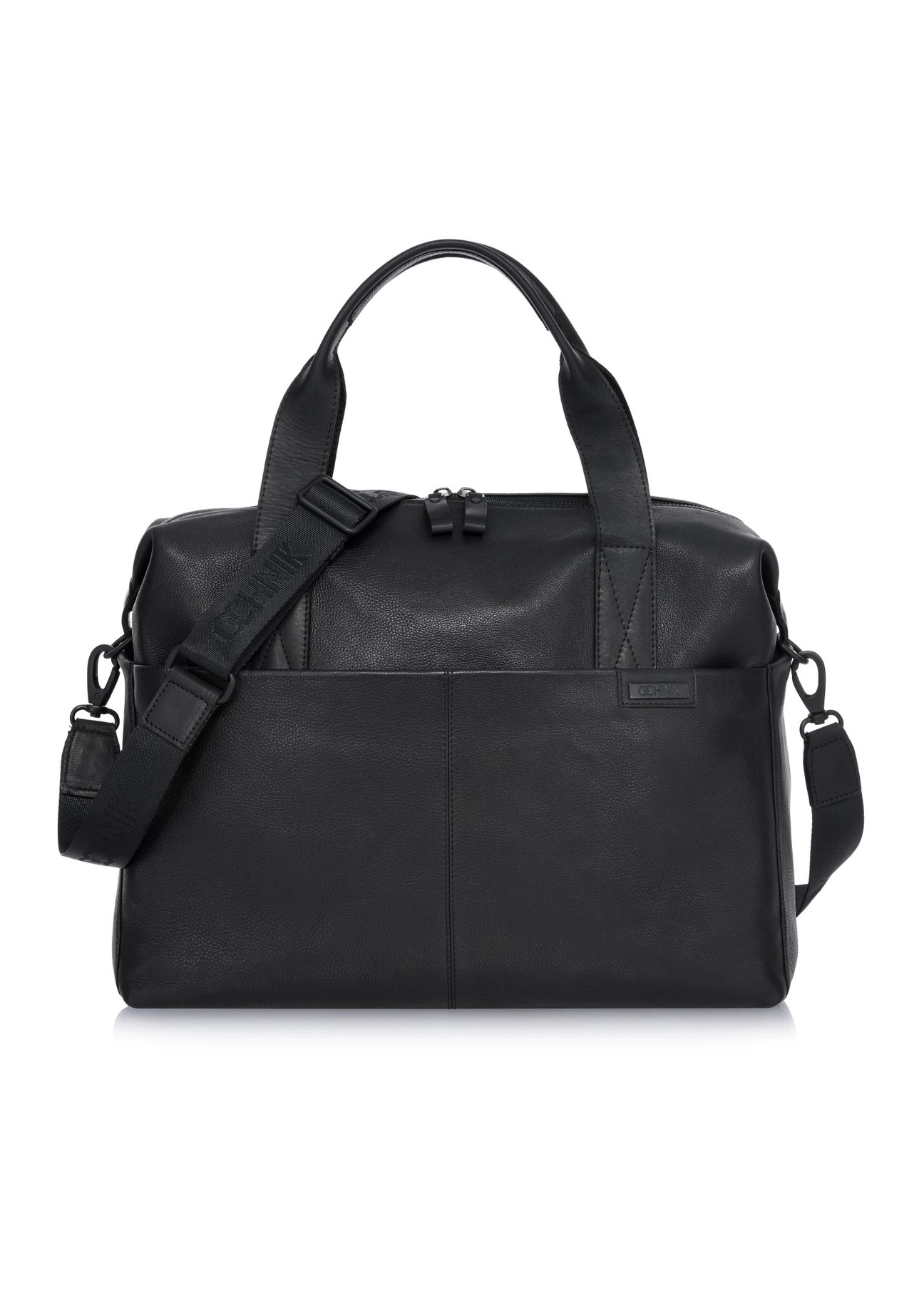 Men's black leather travel bag TORMS-0421A-99(Z25) - front product view on white background.