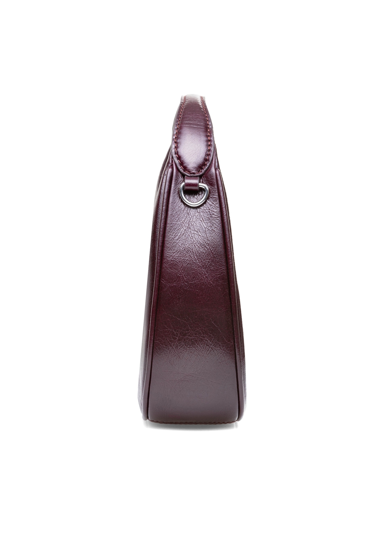 Small burgundy leather hobo bag TORES-1174-49(Z25), side view of the product on a white background.