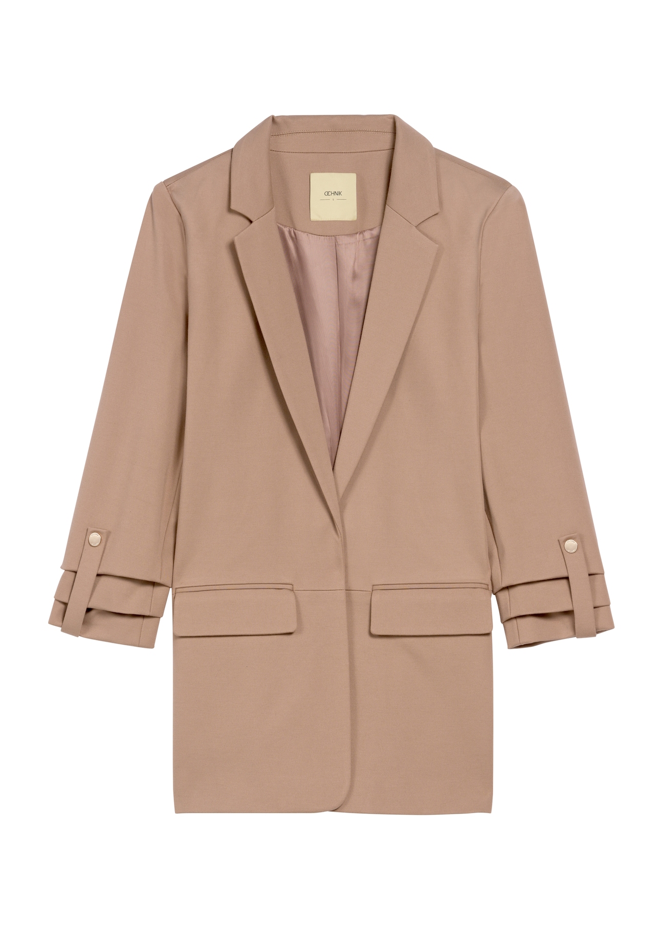 Women's camel blazer without fastening ZAKDT-0034-24(Z24), product view from the front on a white background.