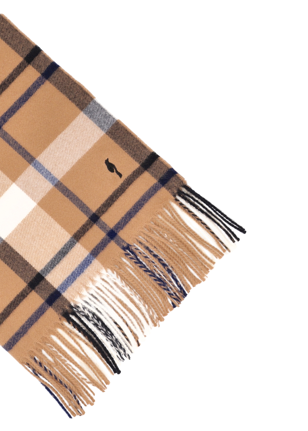 Beige women's checkered scarf SZADT-0236-1L(Z26), close-up of the product detail on a white background.