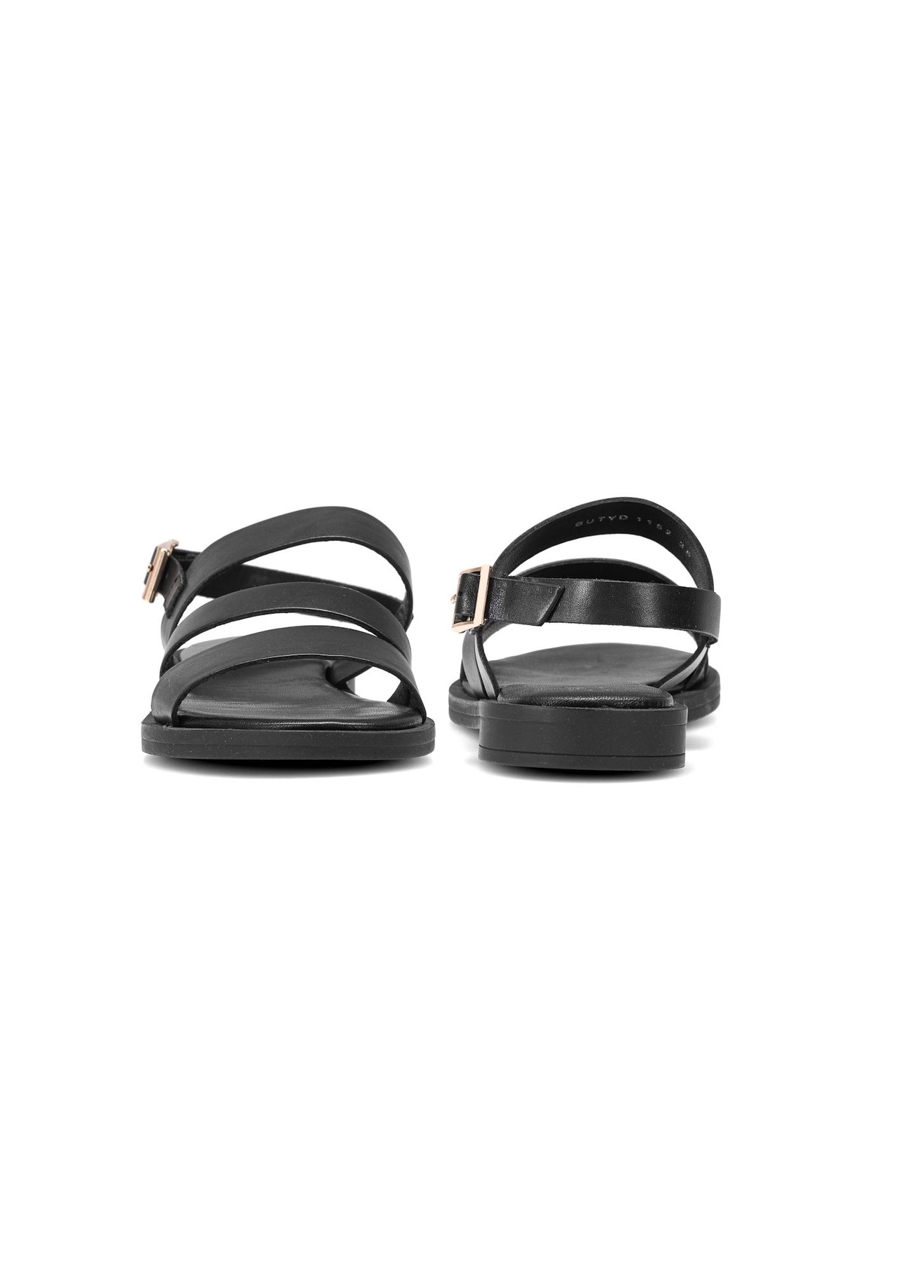 Women's leather sandals in black BUTYD-1152-99(W26), front and back product view on white background.