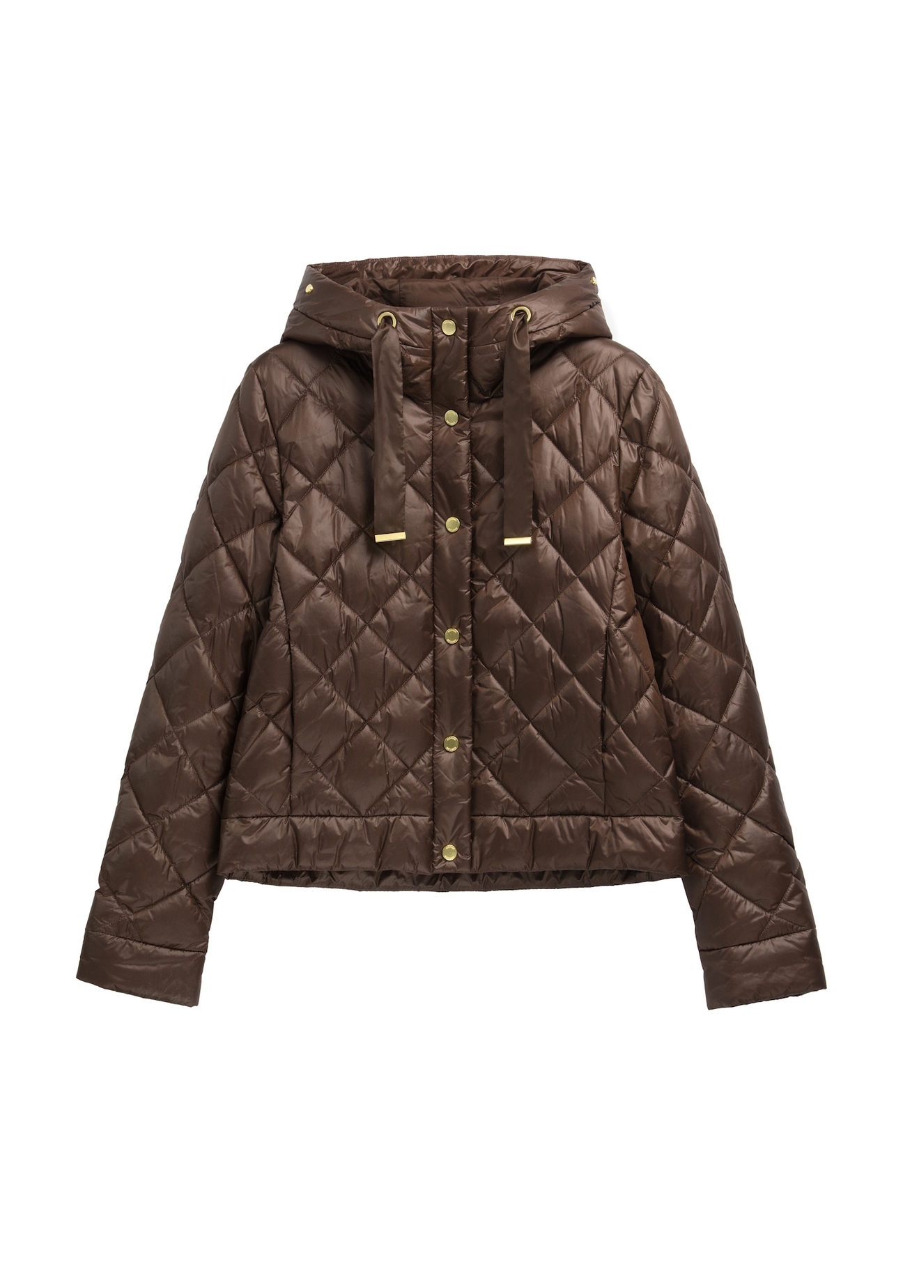 Brown short quilted women's jacket KURDT-0678-1H(Z26) - front product view, on white background.