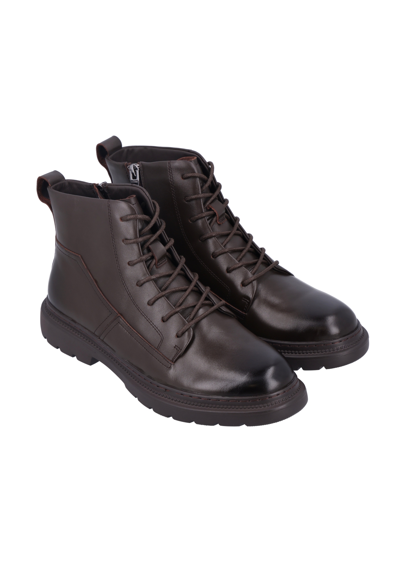Brown men's lace-up ankle boots BUTYM-0556-1I(Z26), diagonal product view on a light background.