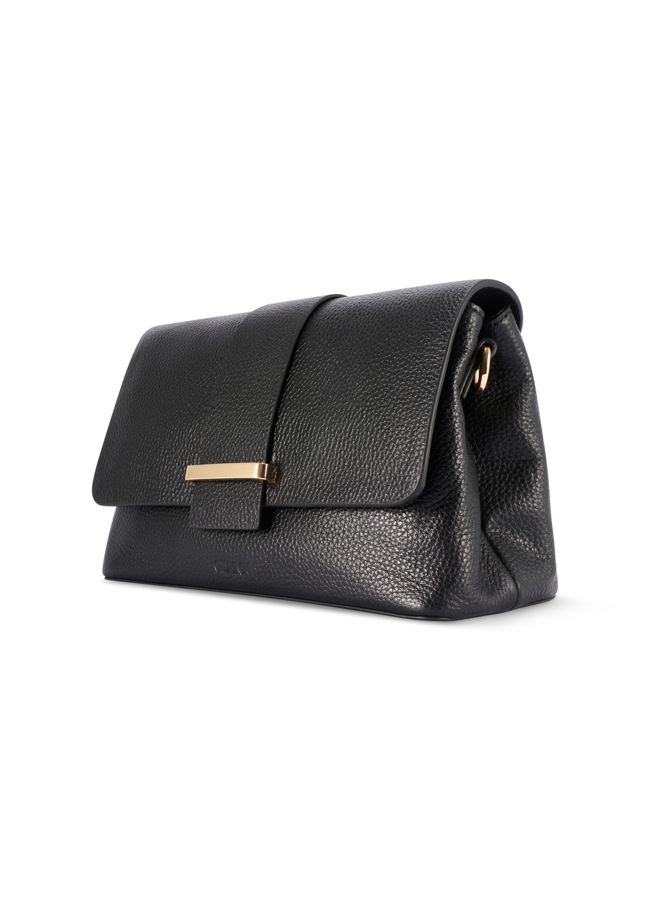 Women's leather handbag in black color TORES-1220-9I(W26) - diagonal view of the product, on a white background.