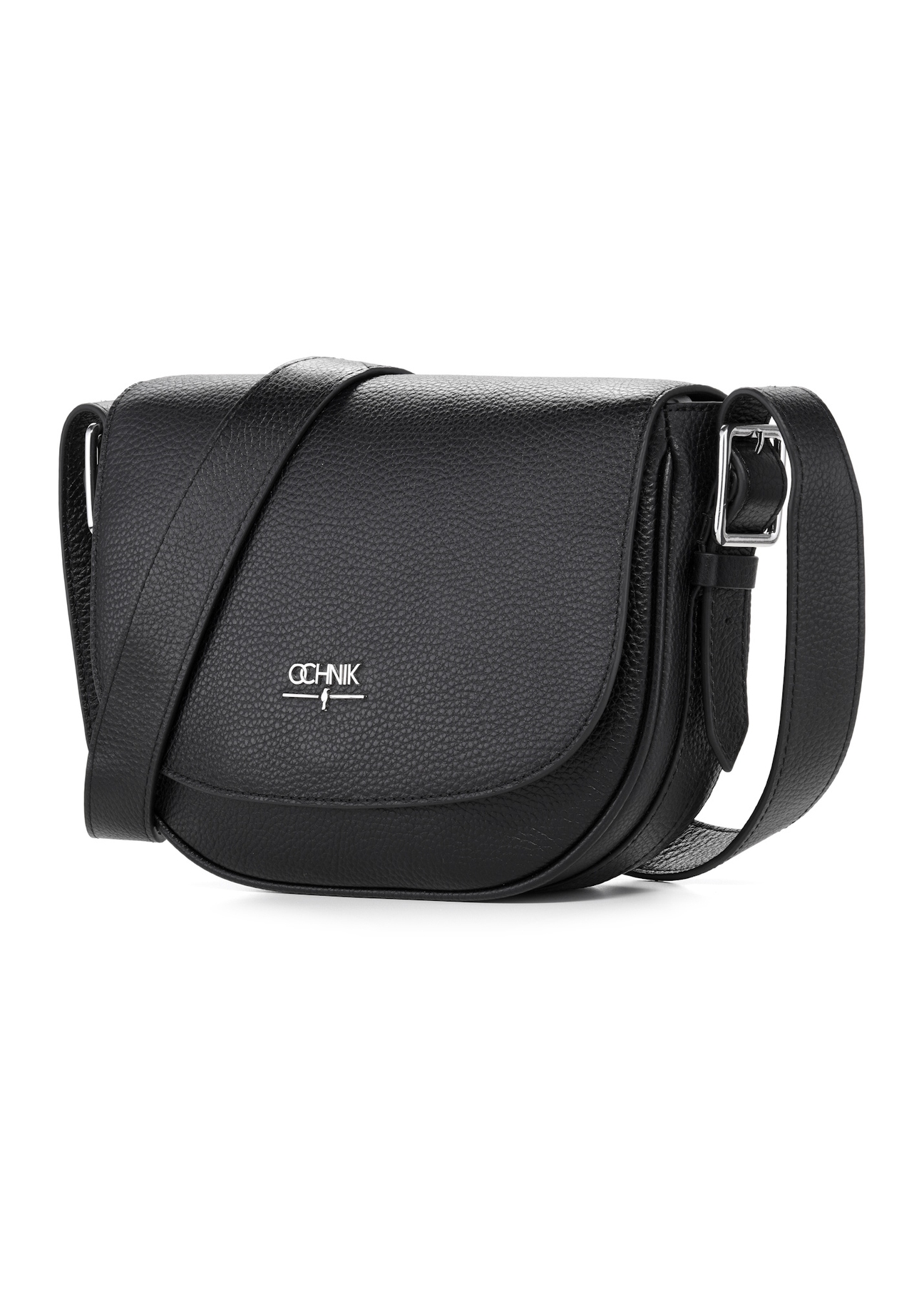 Black leather women's shoulder bag TORES-1218-9I(W26), diagonal product view on a white background.