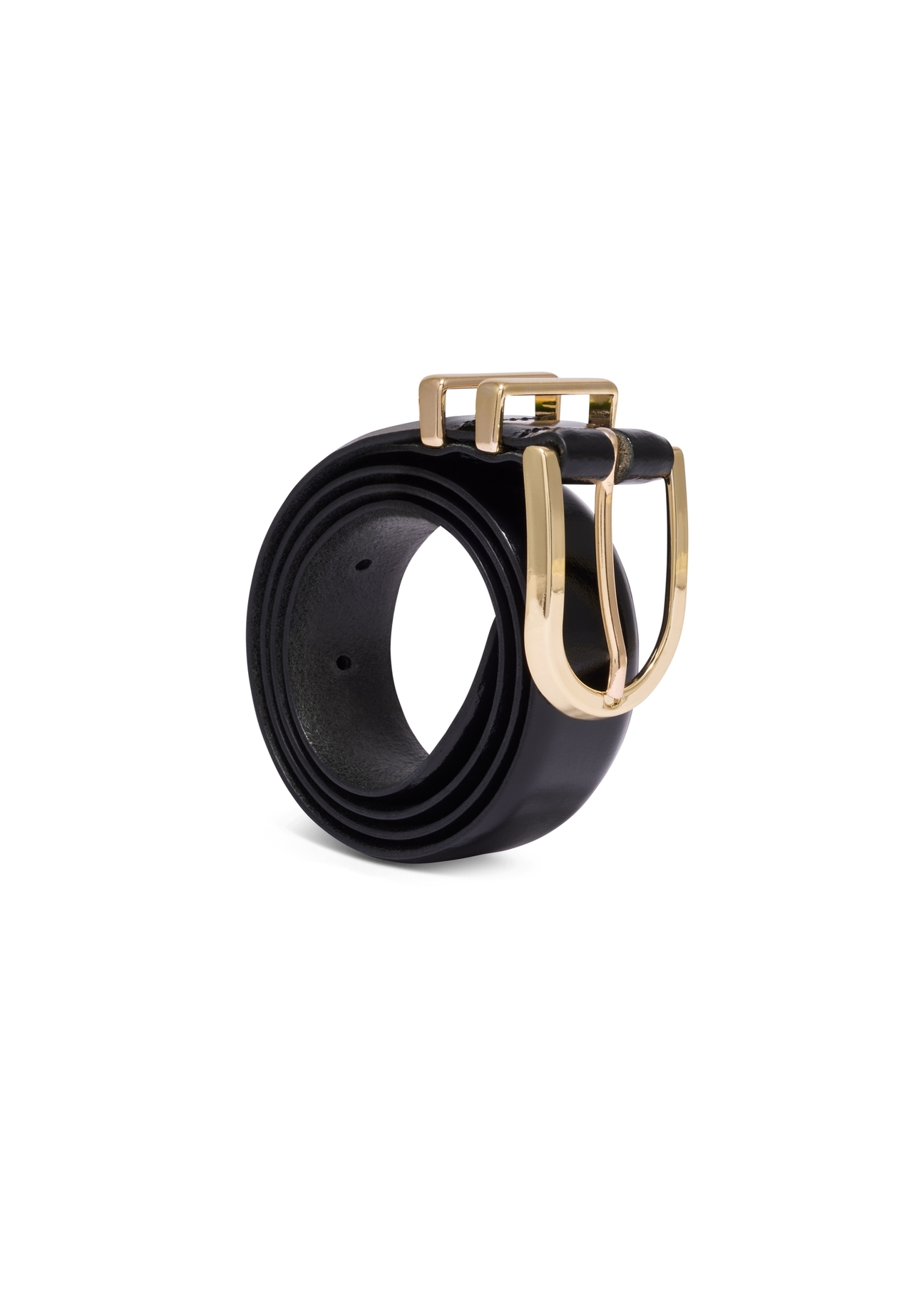 Black leather women's belt PASDS-0159-9F(Z26) - diagonal view of the product, on a white background.