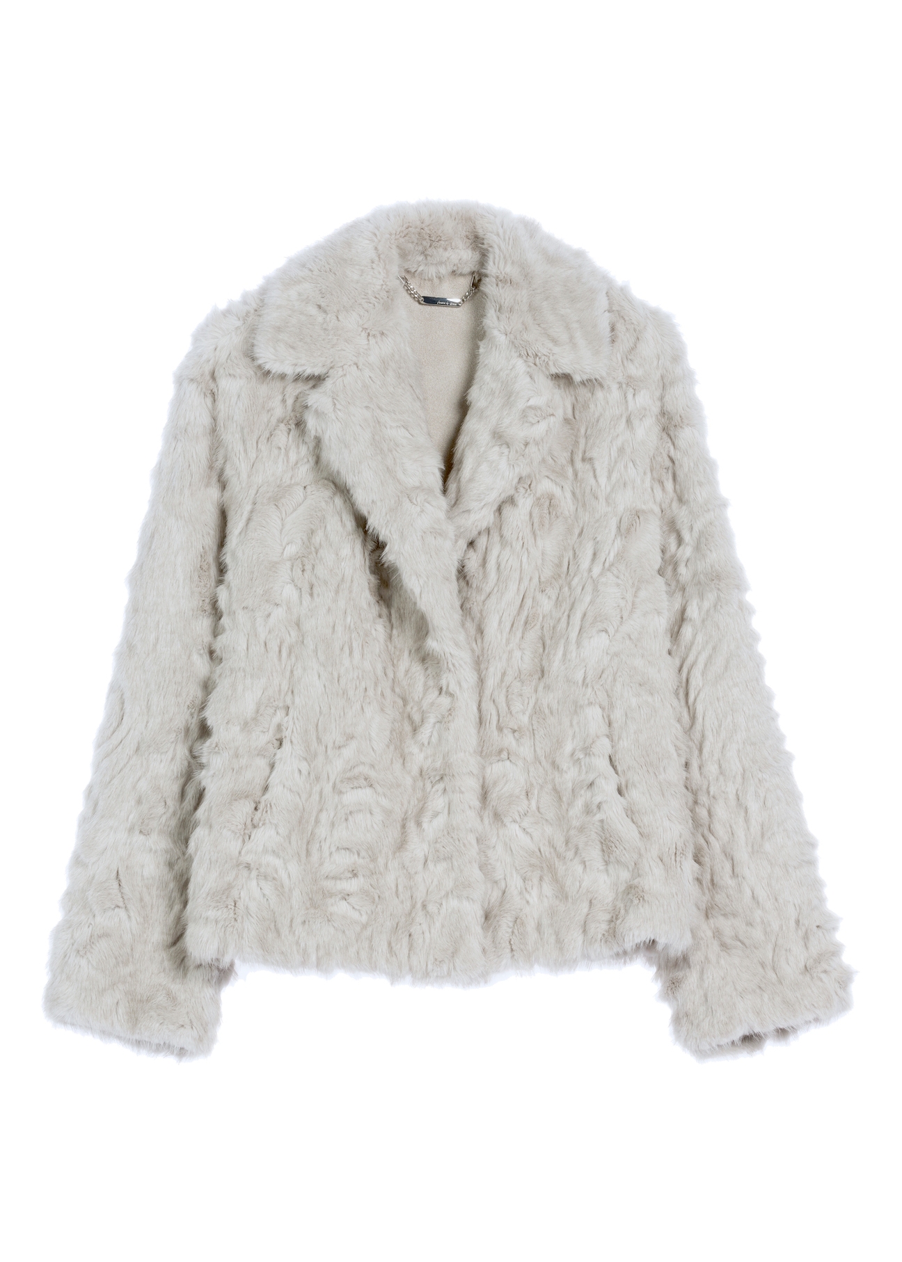 Gray women's fur coat FUTDP-0058-91(Z25), product view from the front on a white background.