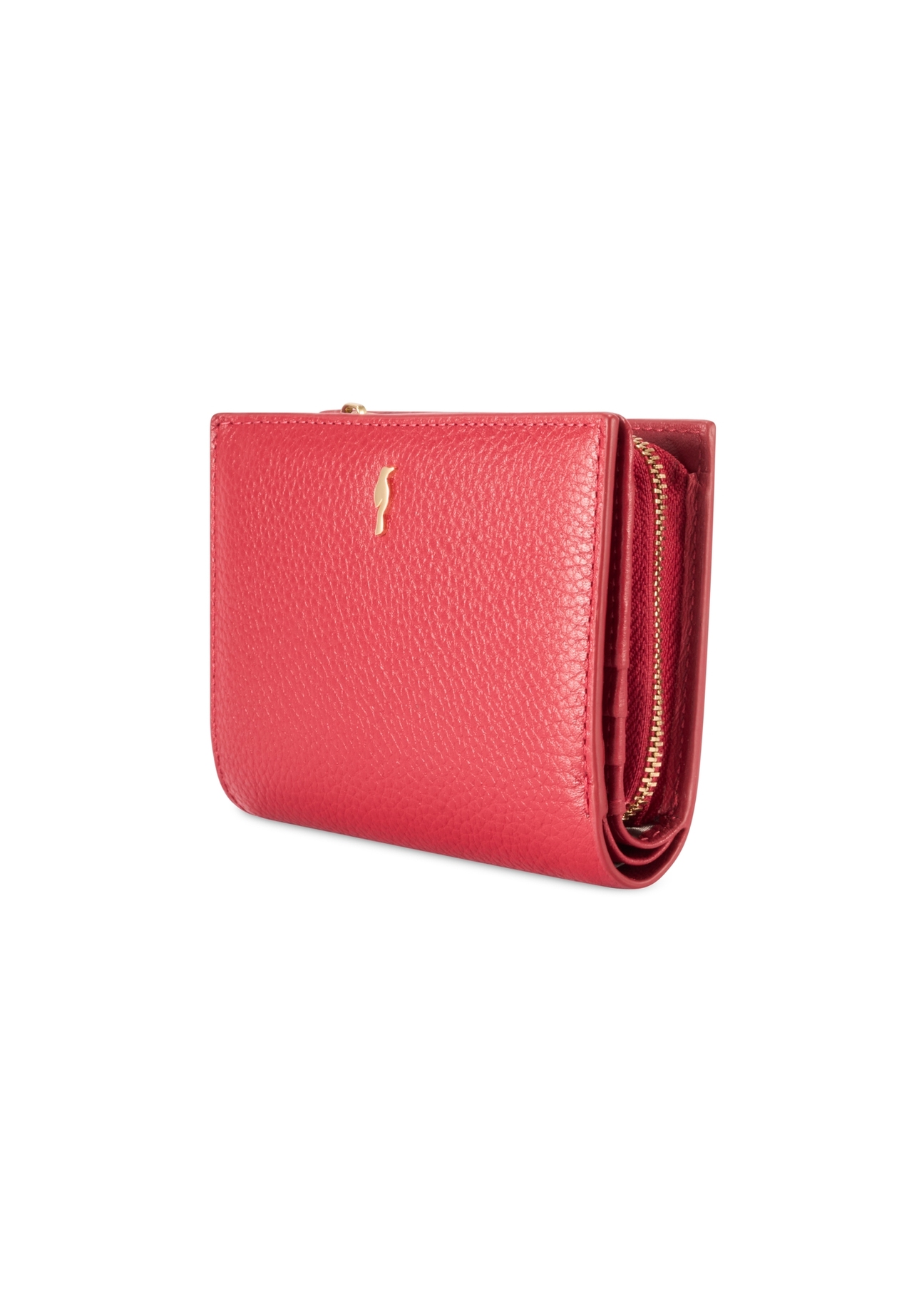 Red leather women's wallet PORES-0980R-4B(W26), diagonal product view on white background.
