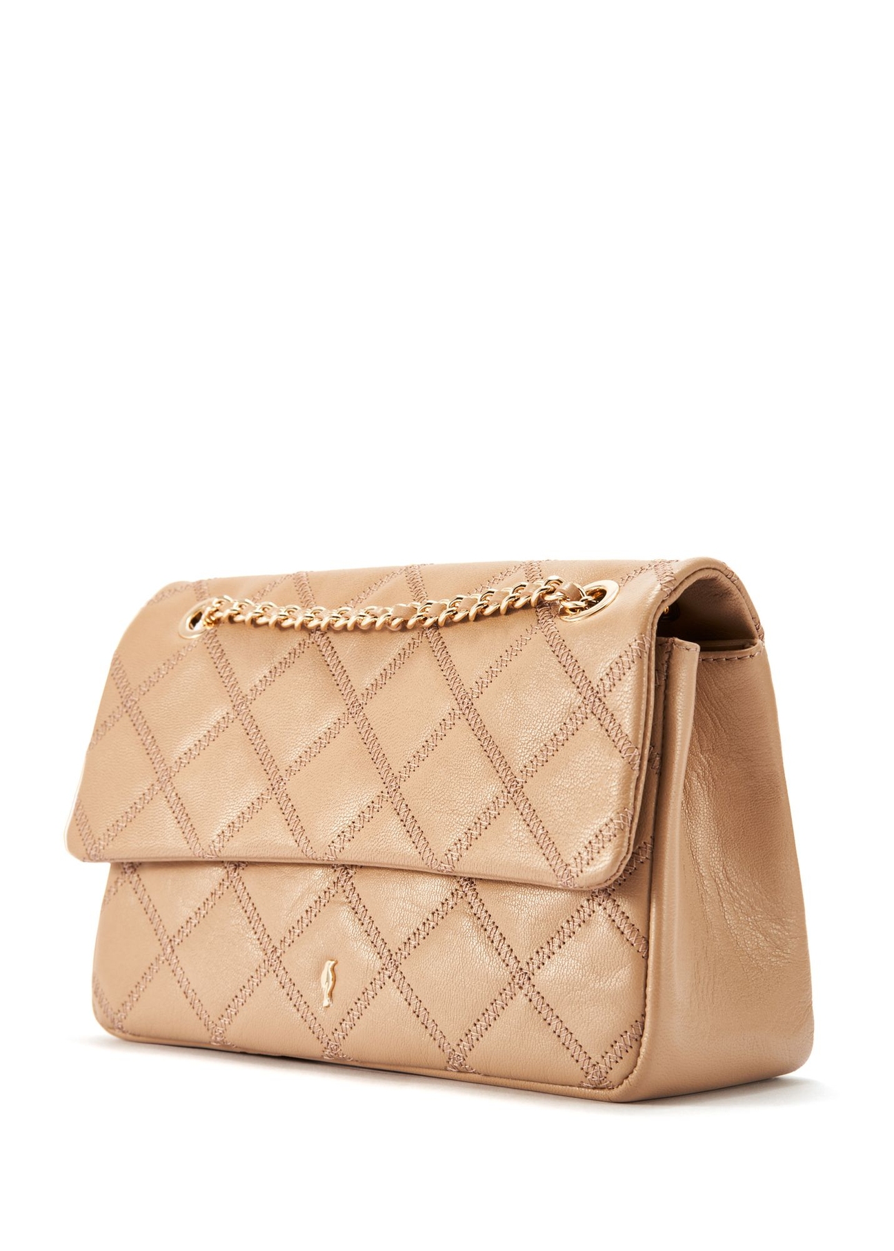 Beige leather women's handbag with chain TORES-1110-81(W25)-02