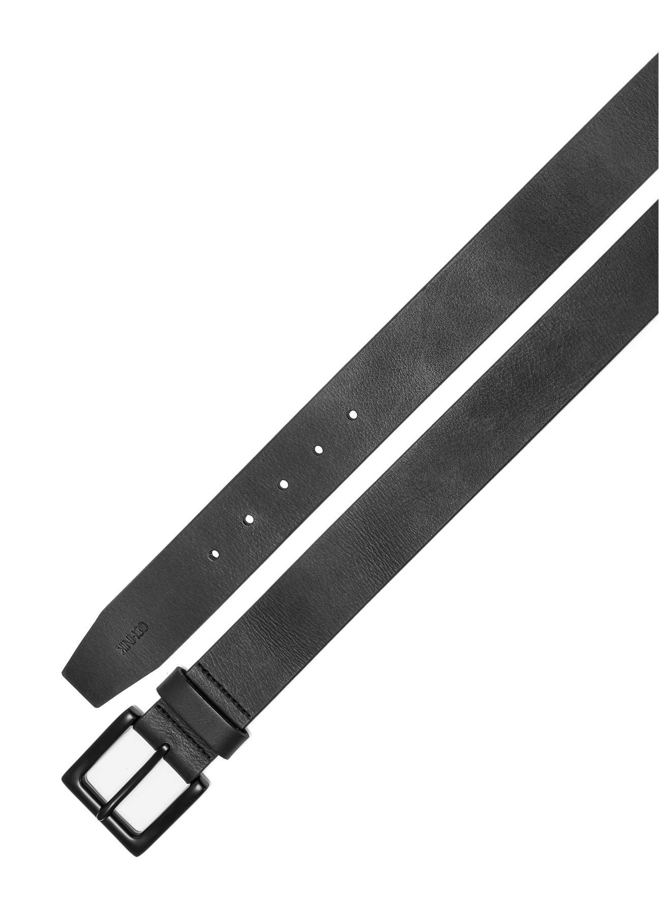 Black men's leather belt PASMS-0270-99(Z25), view of the beginning and end of the product on a white background.
