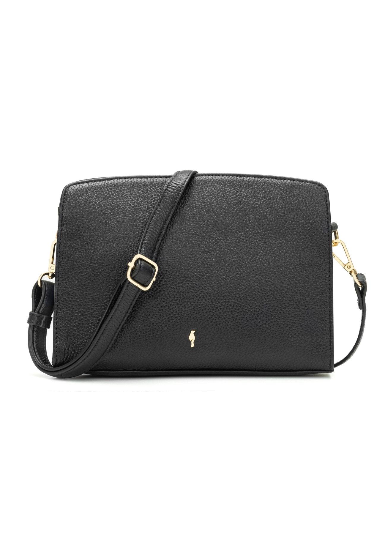 Black leather medium women's handbag TORES-1279-9I(W26), product view from the front on a white background.