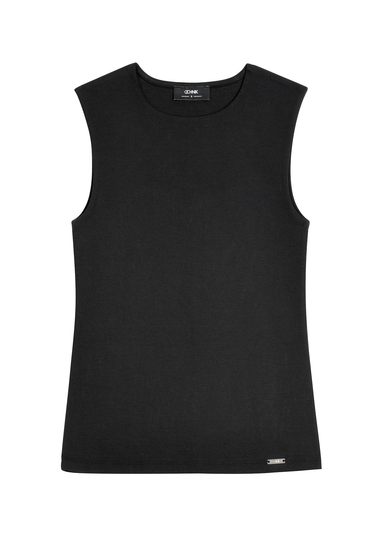 Black cotton women's blouse BLUDT-0211-99(Z26) - front product view, on a white background.
