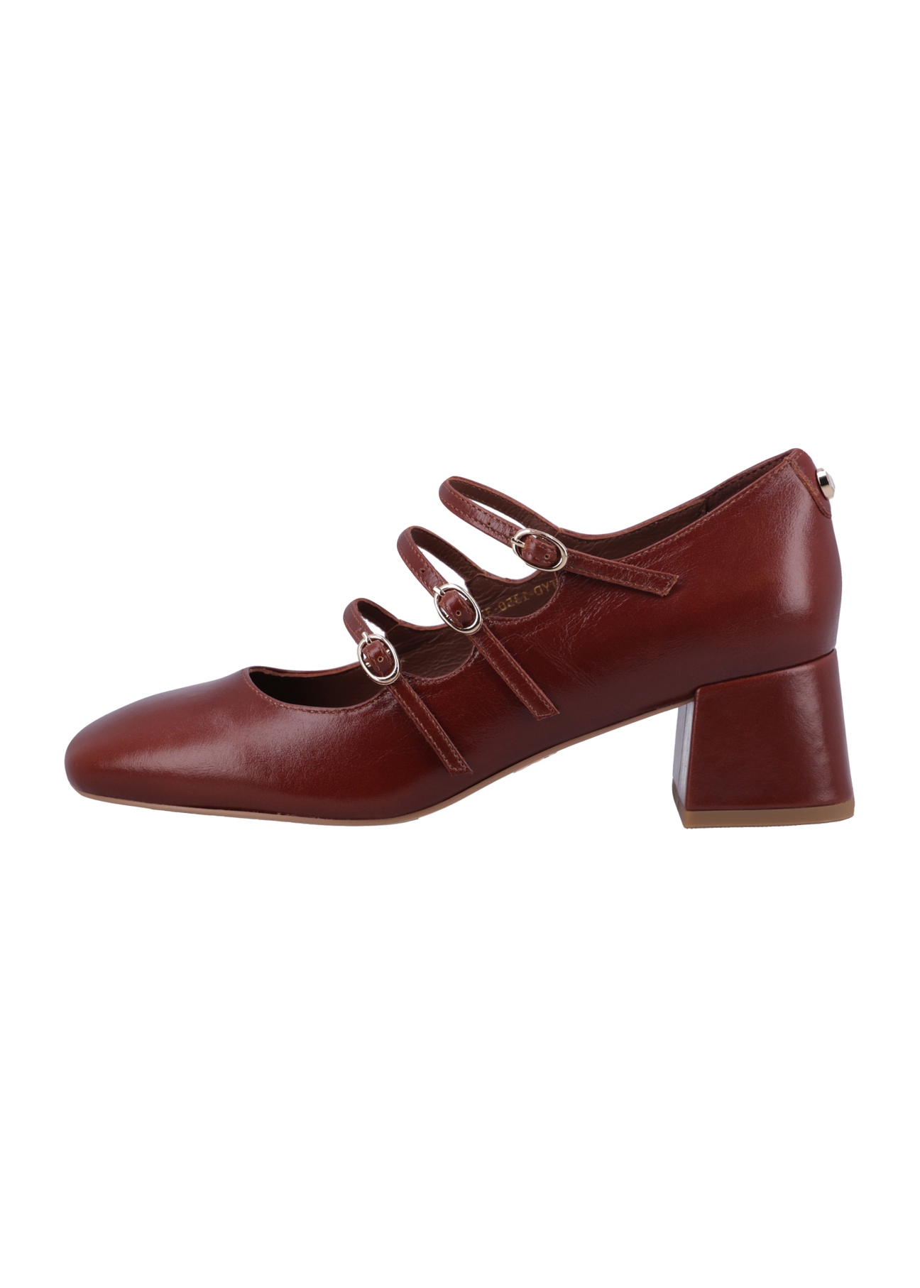 Women's leather pumps in cognac color BUTYD-1350-1F(Z26), side view of the product on a white background.