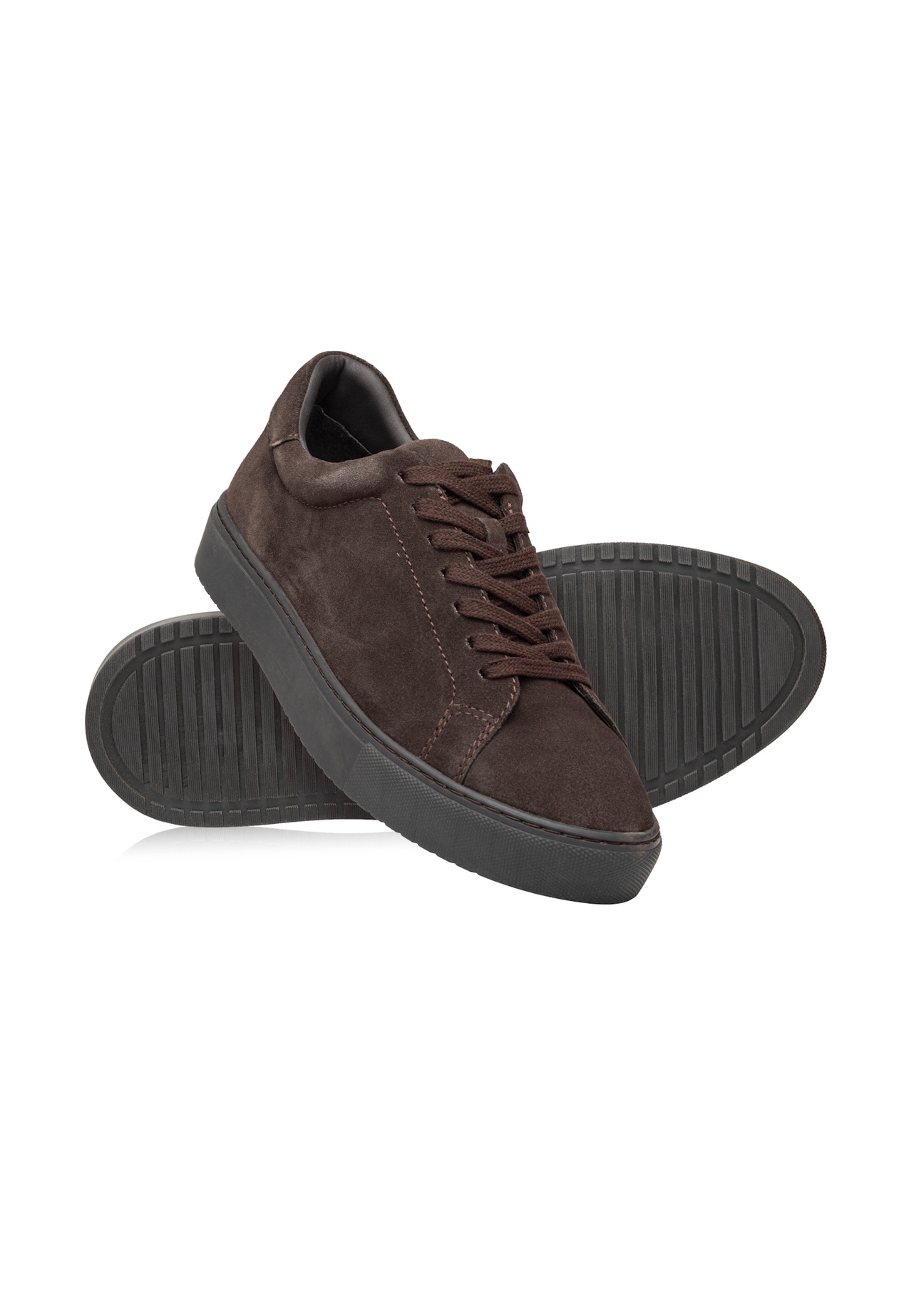 Dark brown leather sports shoes BUTYM-0503A-1I(W26), diagonal product view on white background.