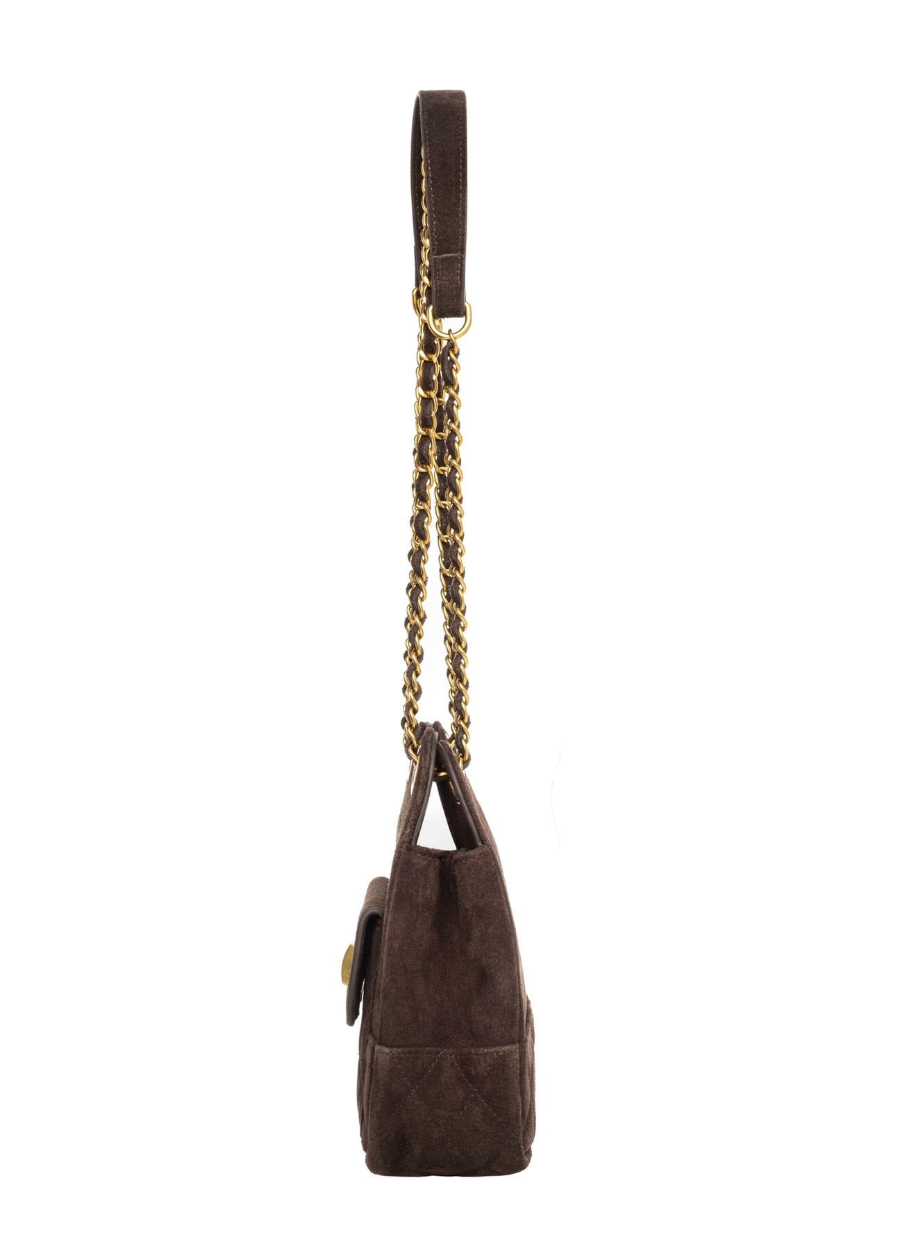 Brown suede small women's handbag TORES-1409-1I(Z26), product view from the side on a white background.