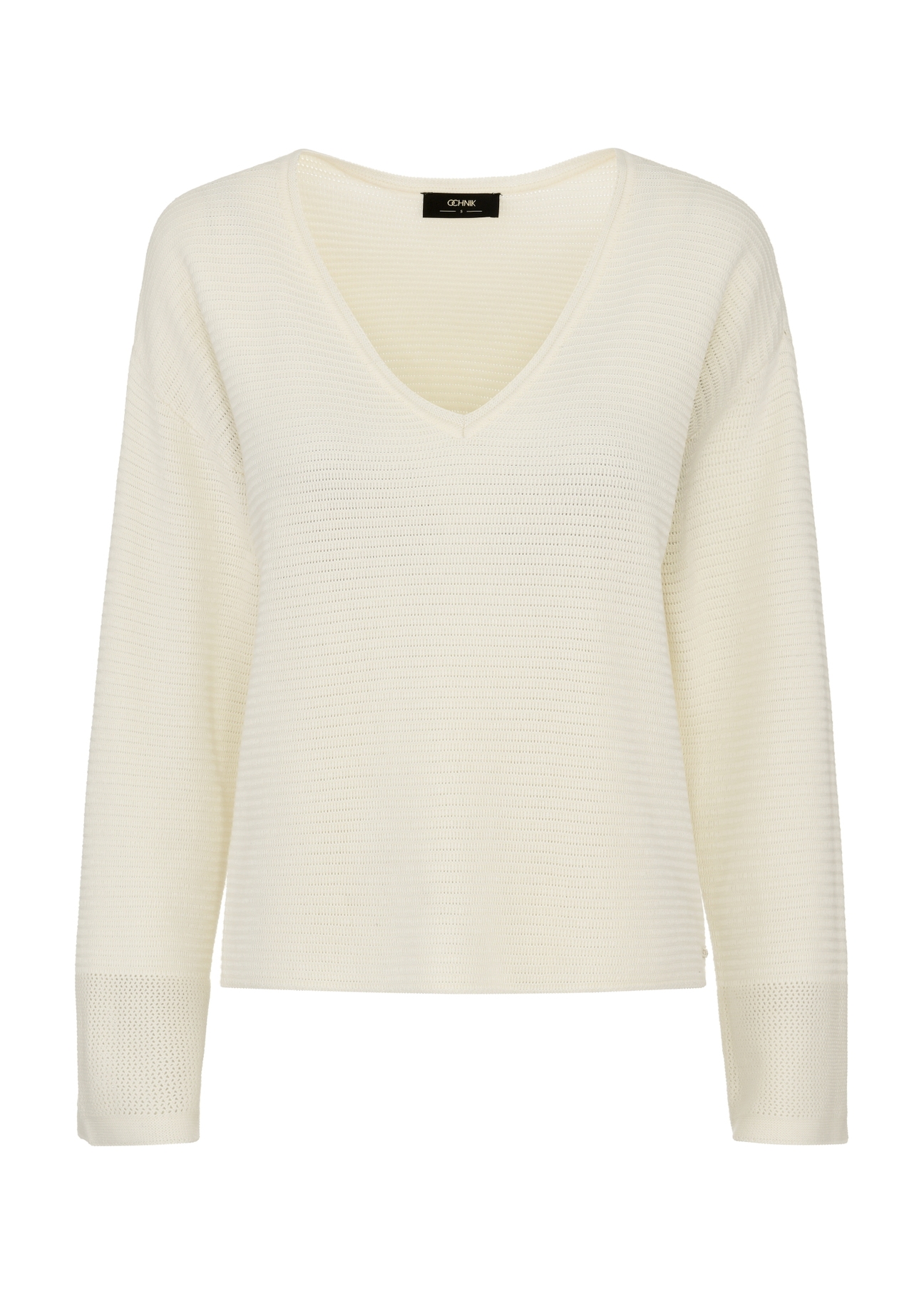 Cream V-neck sweater for women SWEDT-0204-81(W24)-04