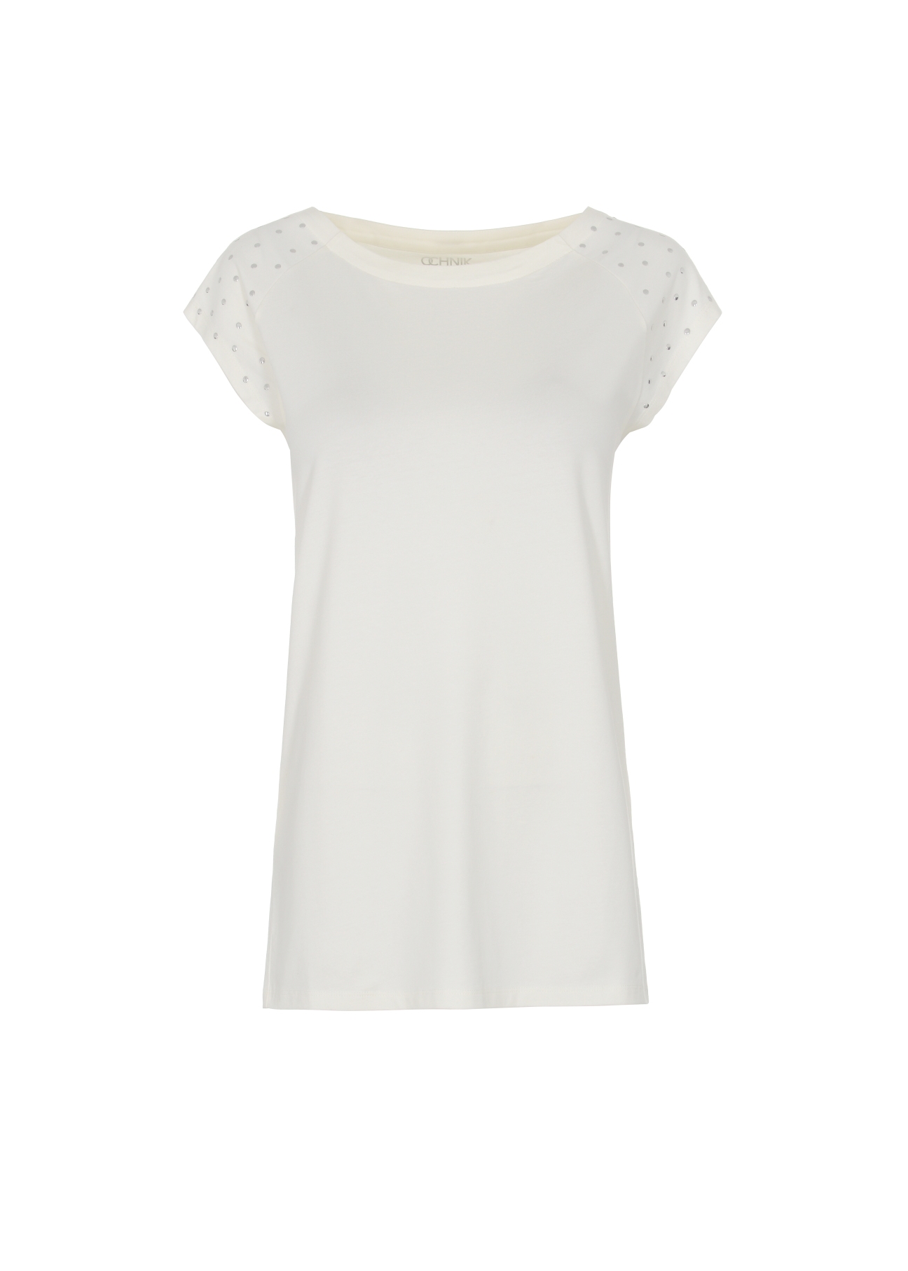 Women's Milk T-shirt with applique TSHDT-0096-12(W22)-02
