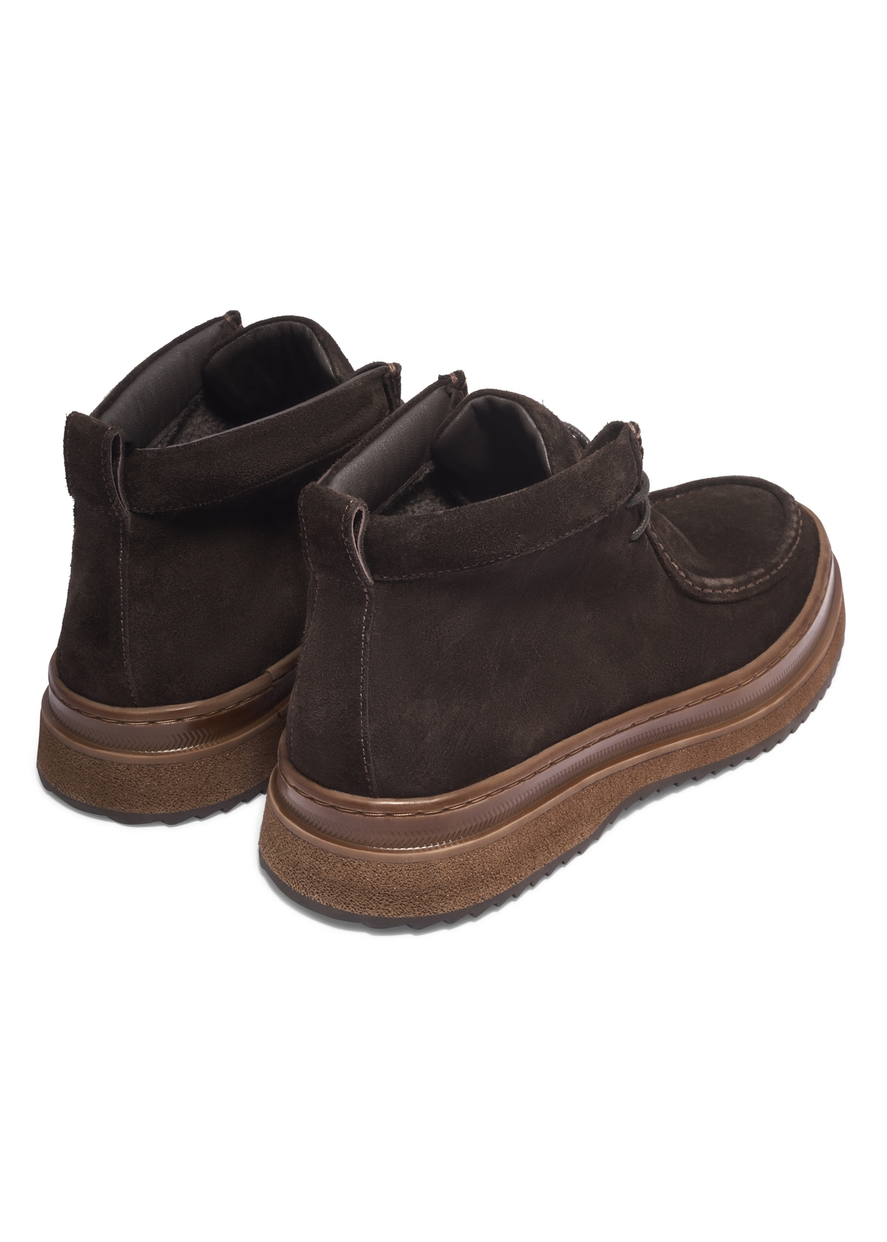 Dark brown suede men's ankle boots BUTYM-0577-1I(Z26), back view of the product on a white background.