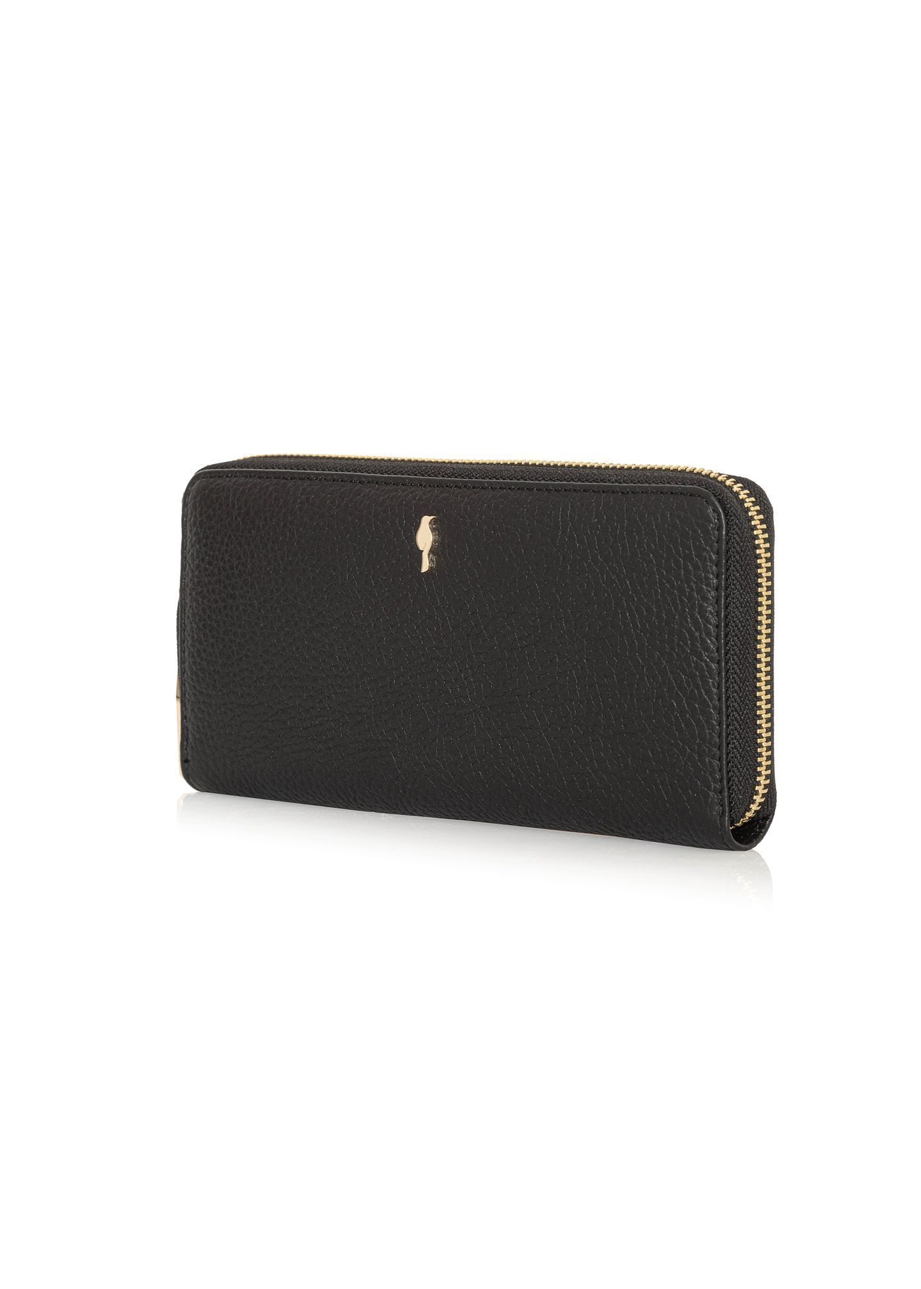 Black leather women's wallet PORES-0800R-9I(W26), diagonal product view on white background.