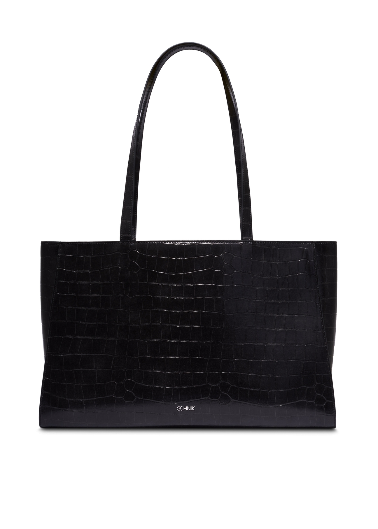 Black croco shopper bag TOREC-1287-9G(Z26), front product view on white background.