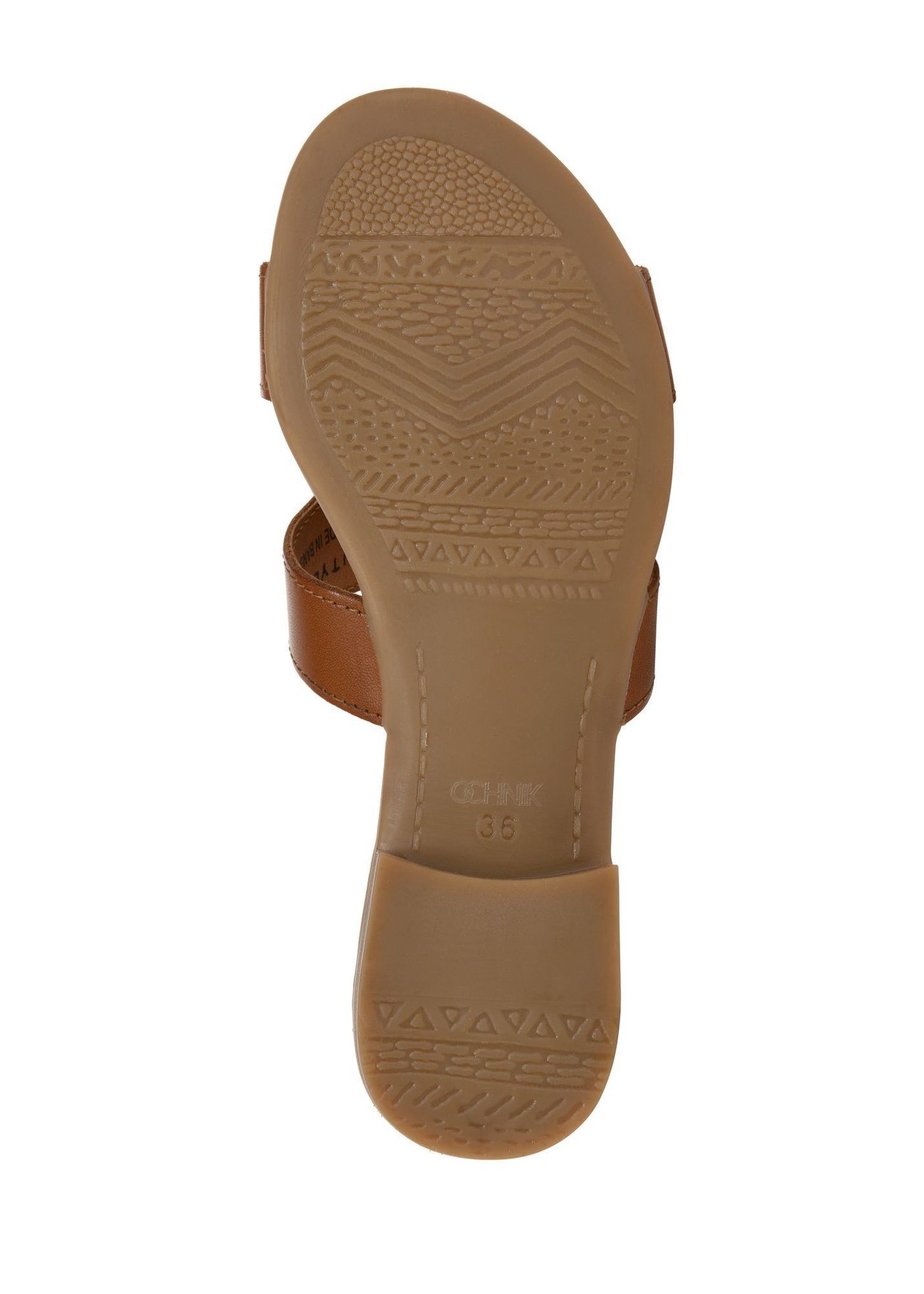 Women's leather mules in cognac color BUTYD-1064A-1F(W26), view of the sole of the product on a white background.