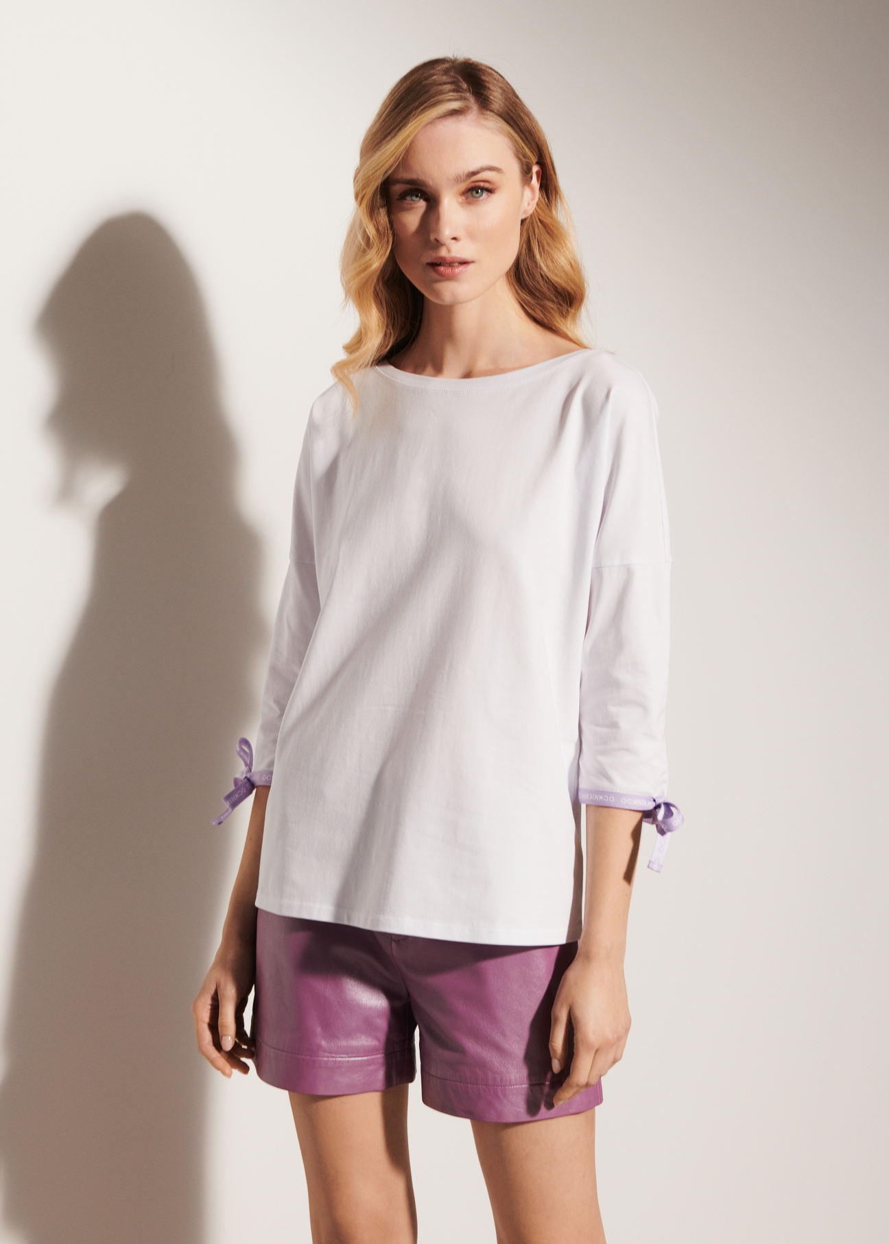 White women's blouse with binding BLUDT-0126-11(W23)-02