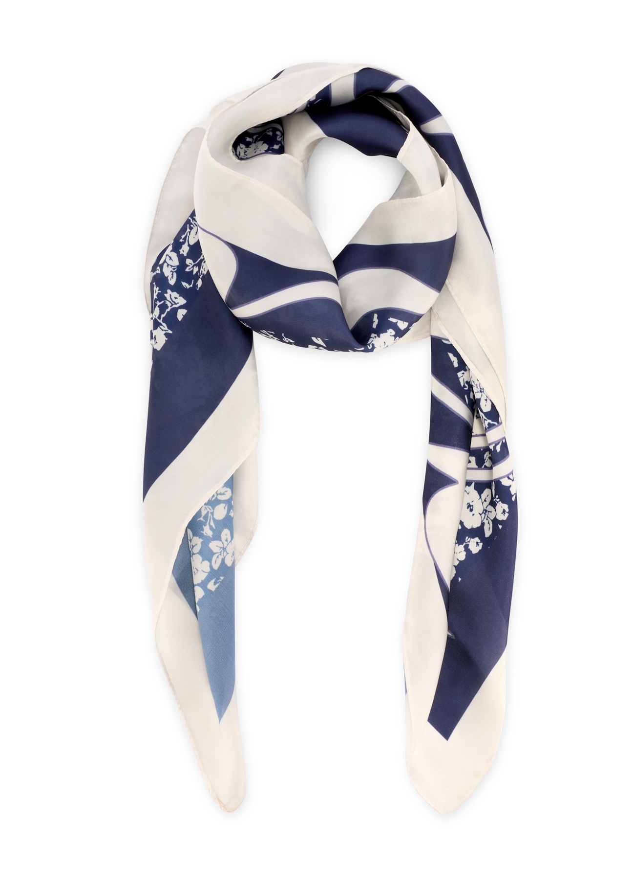 Dark blue floral women's scarf SZADT-0191-7P(W26), front product view on white background.