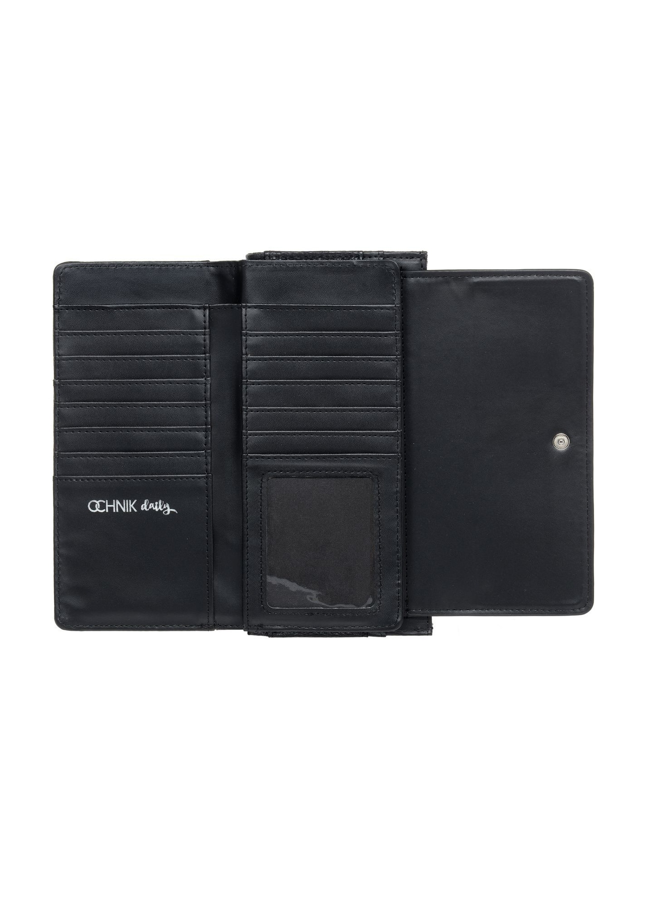 Large black women's wallet with logo POREC-0343A-99(Z25), product view inside on white background.